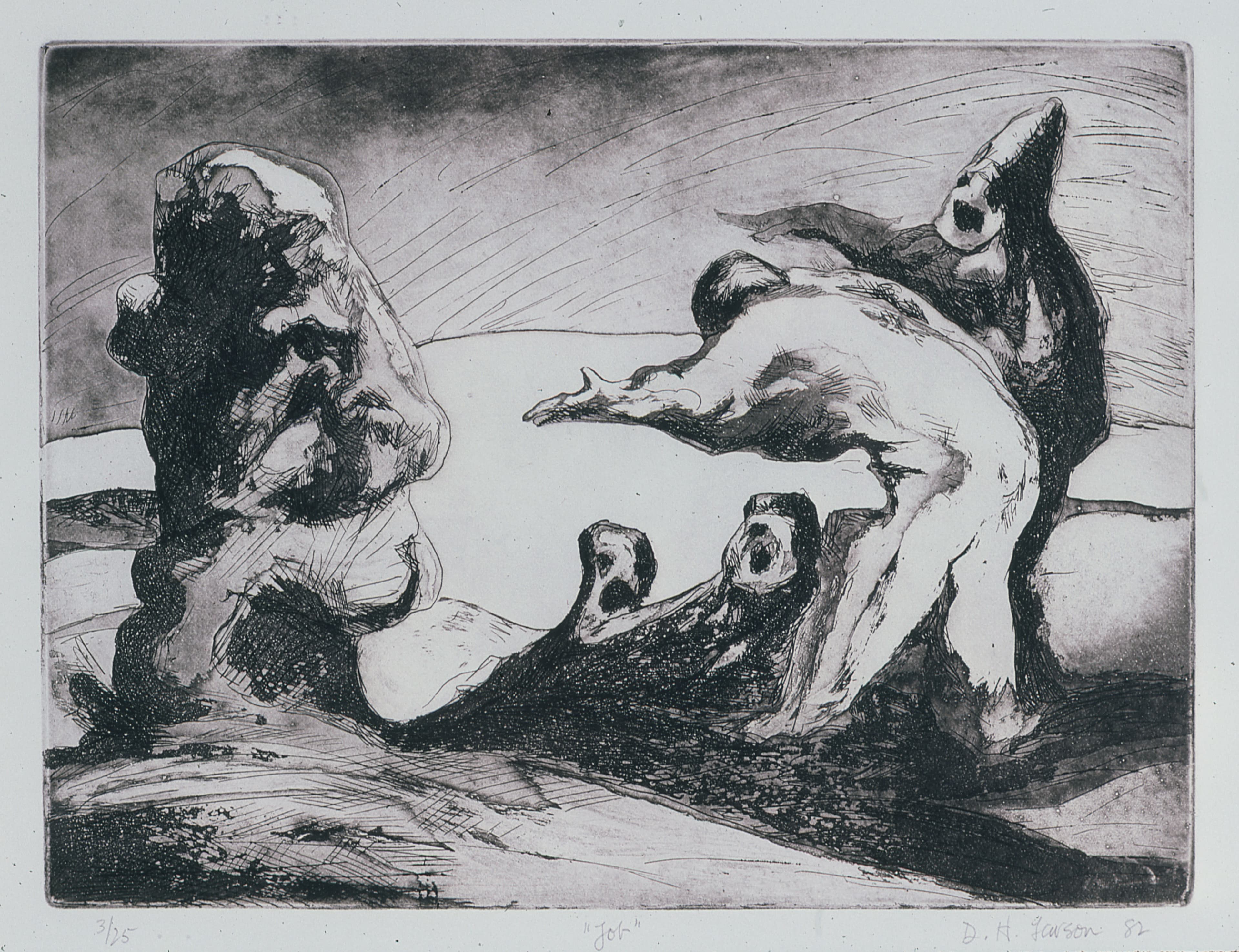 'Job' etching on paper. 12" x 9"