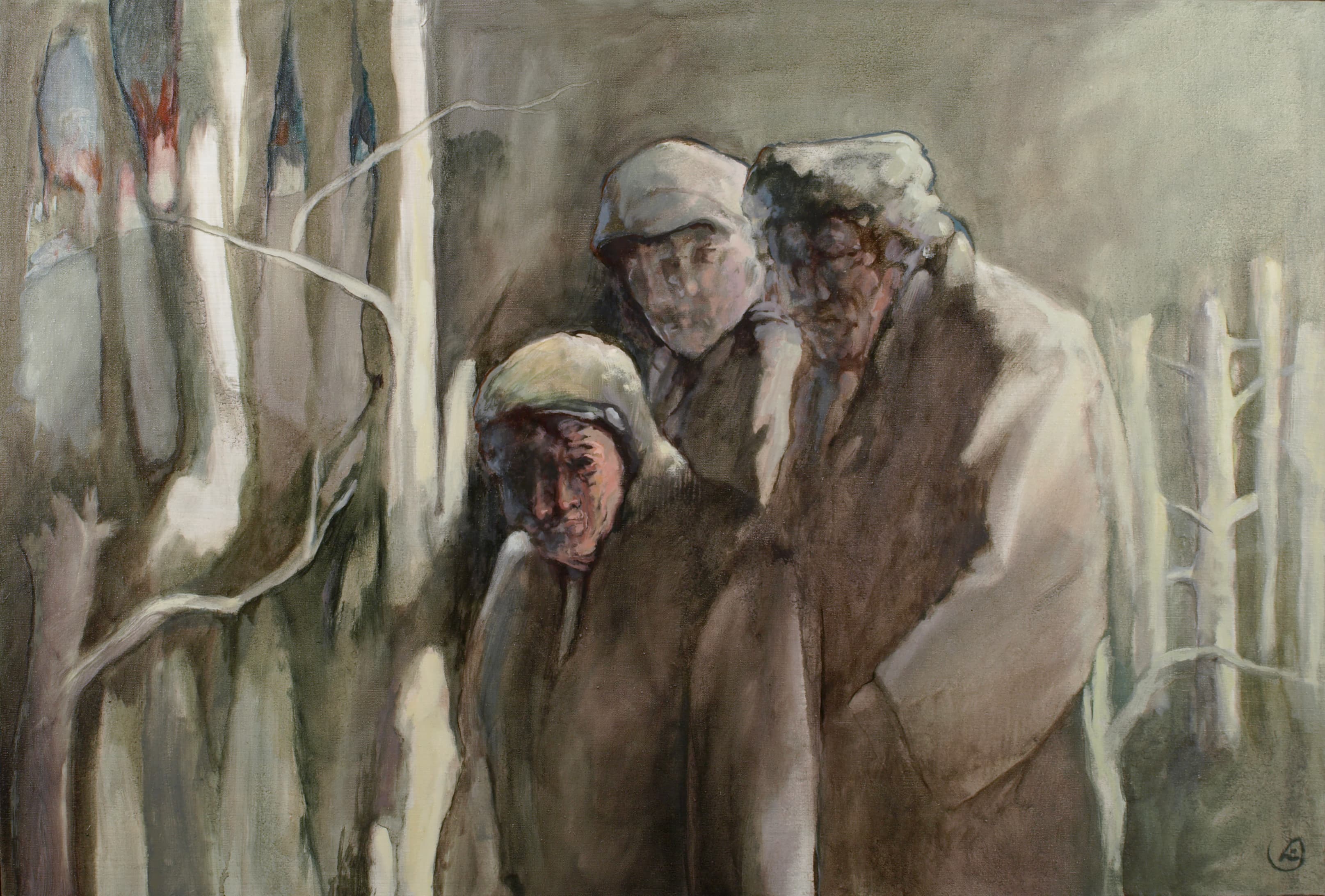 Art with the title "Three Refugees".