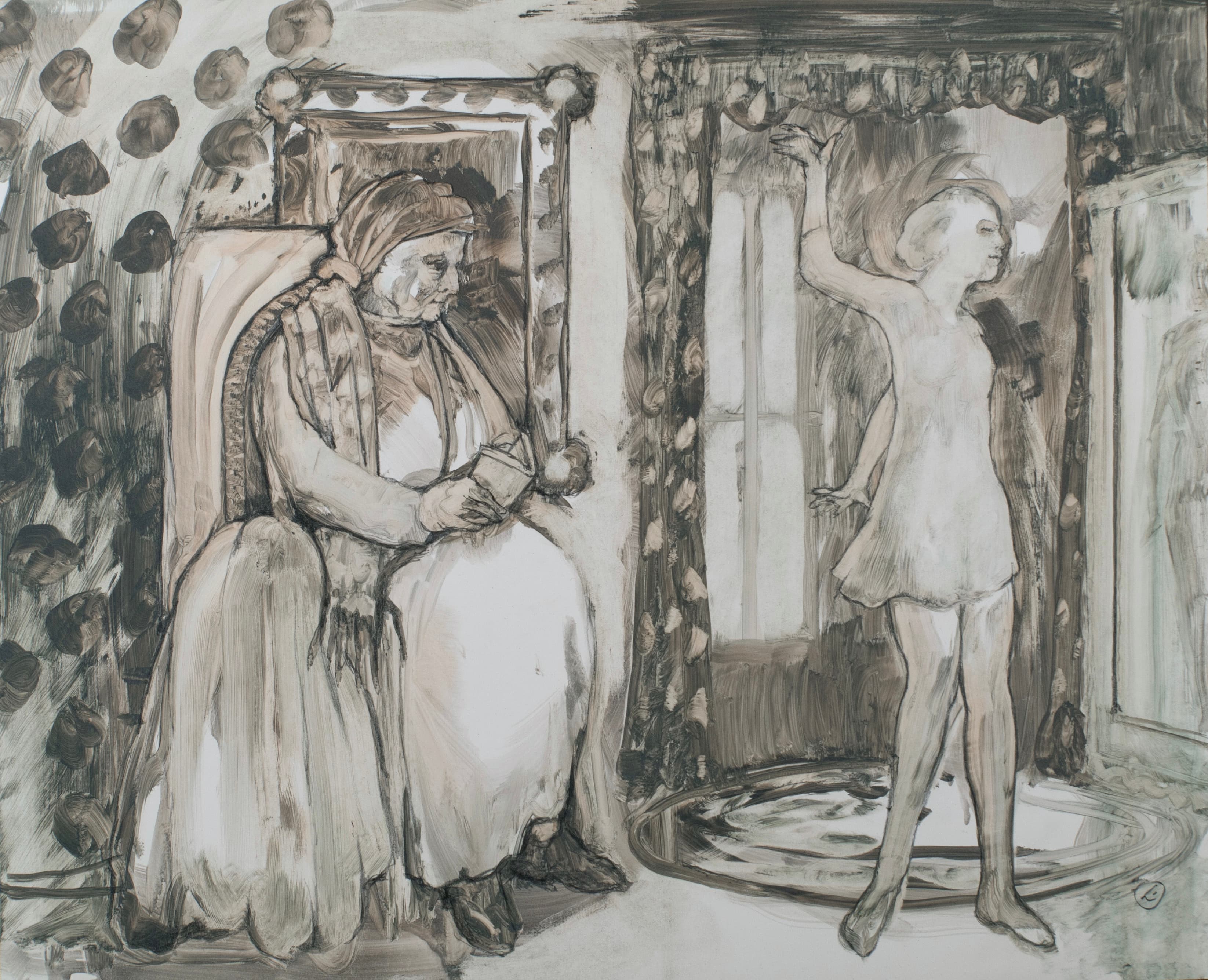 Art with the title "Old Woman and Dancer".