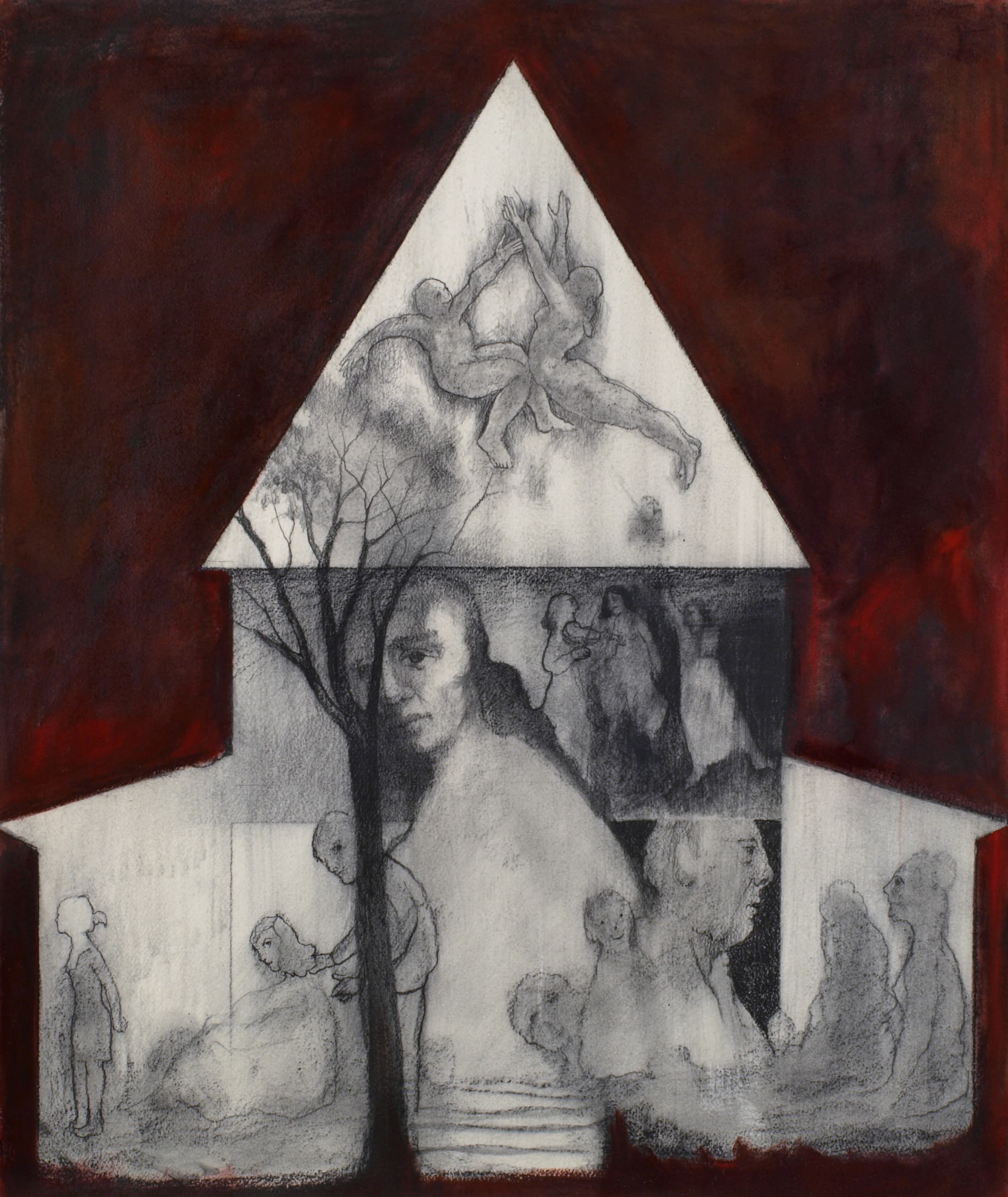 Art with the title "House on Red Background".