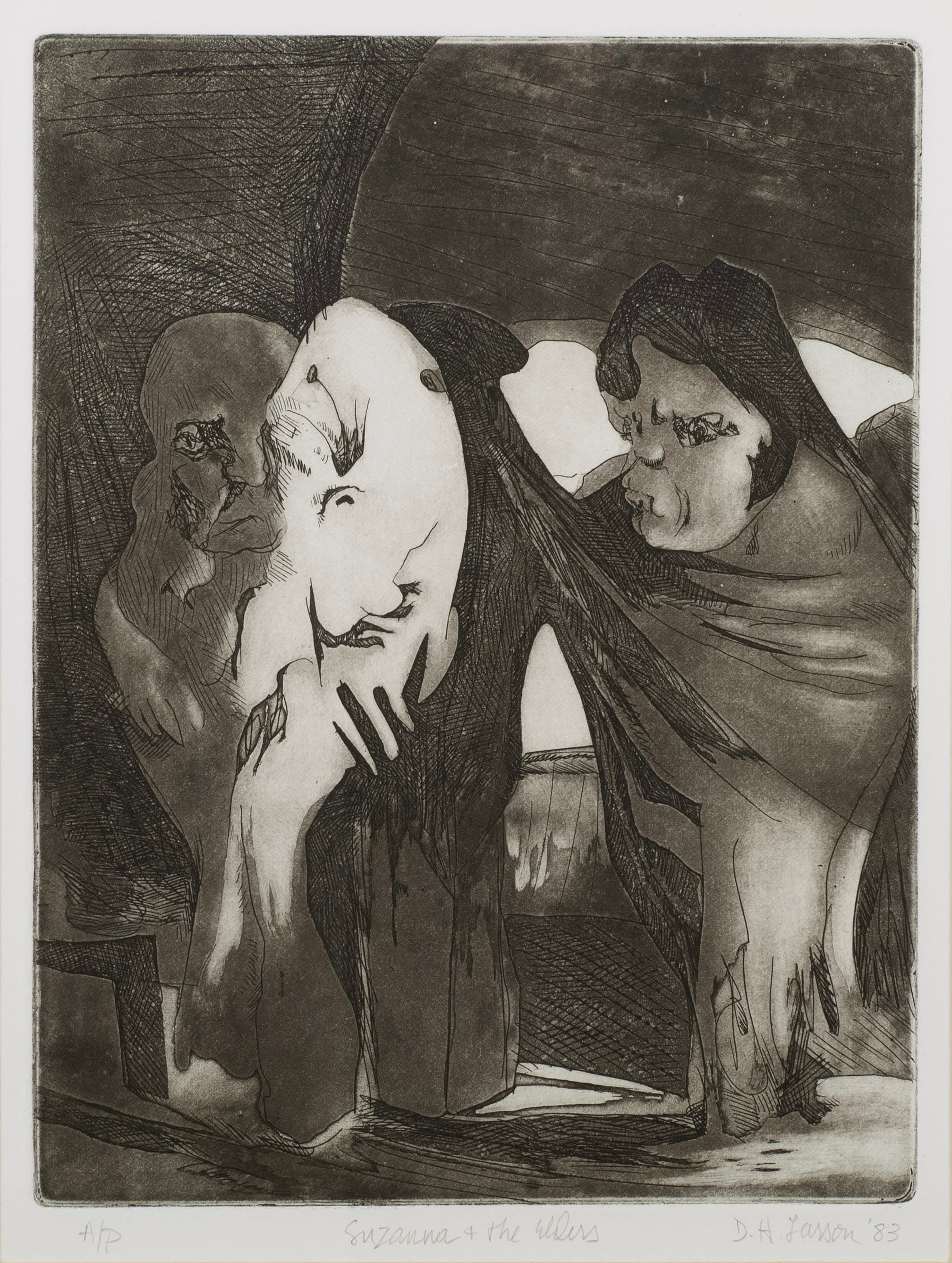 Susanna and the Elders. Etching on paper. 8" x 11".