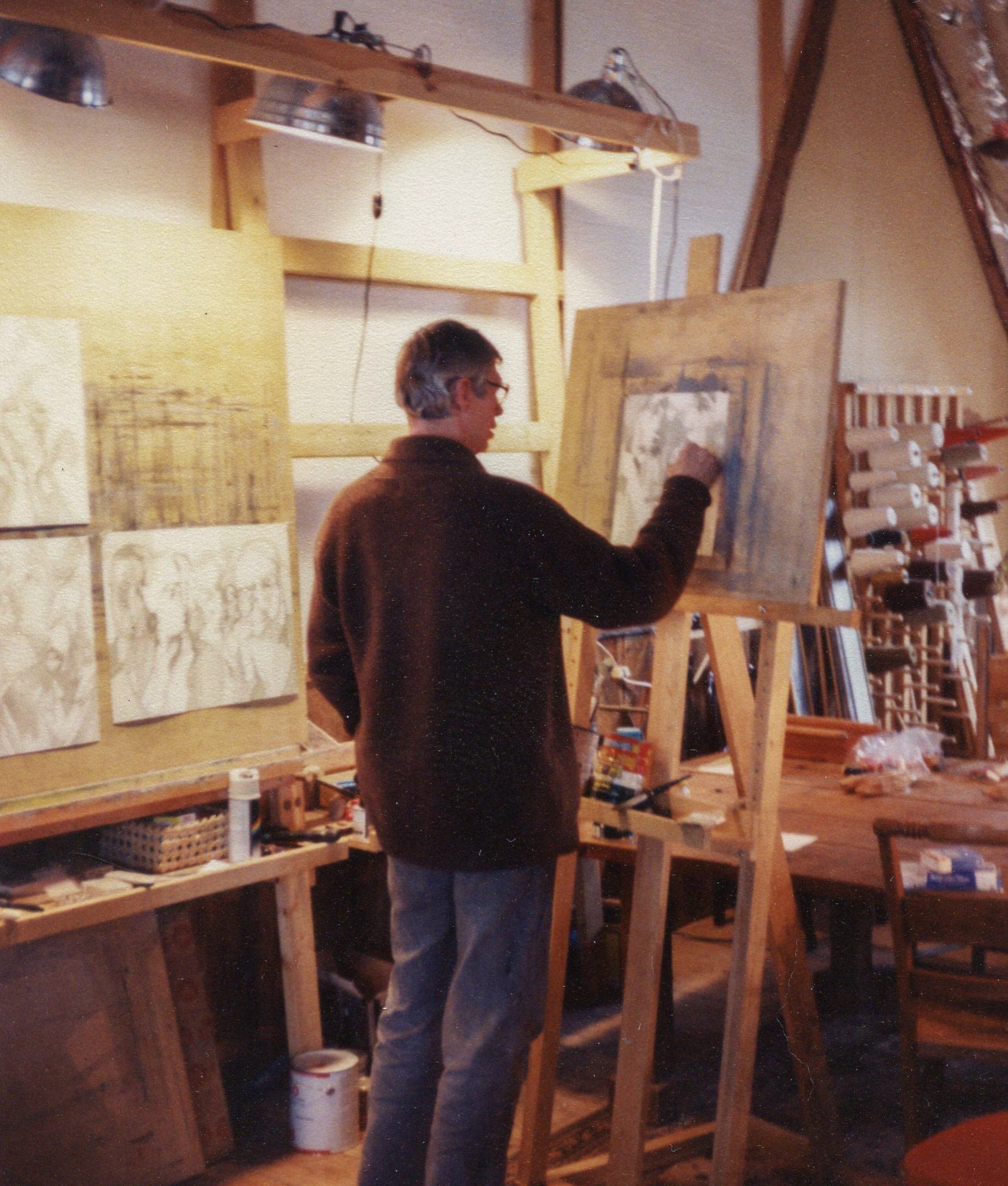 David working on drawing of Adam