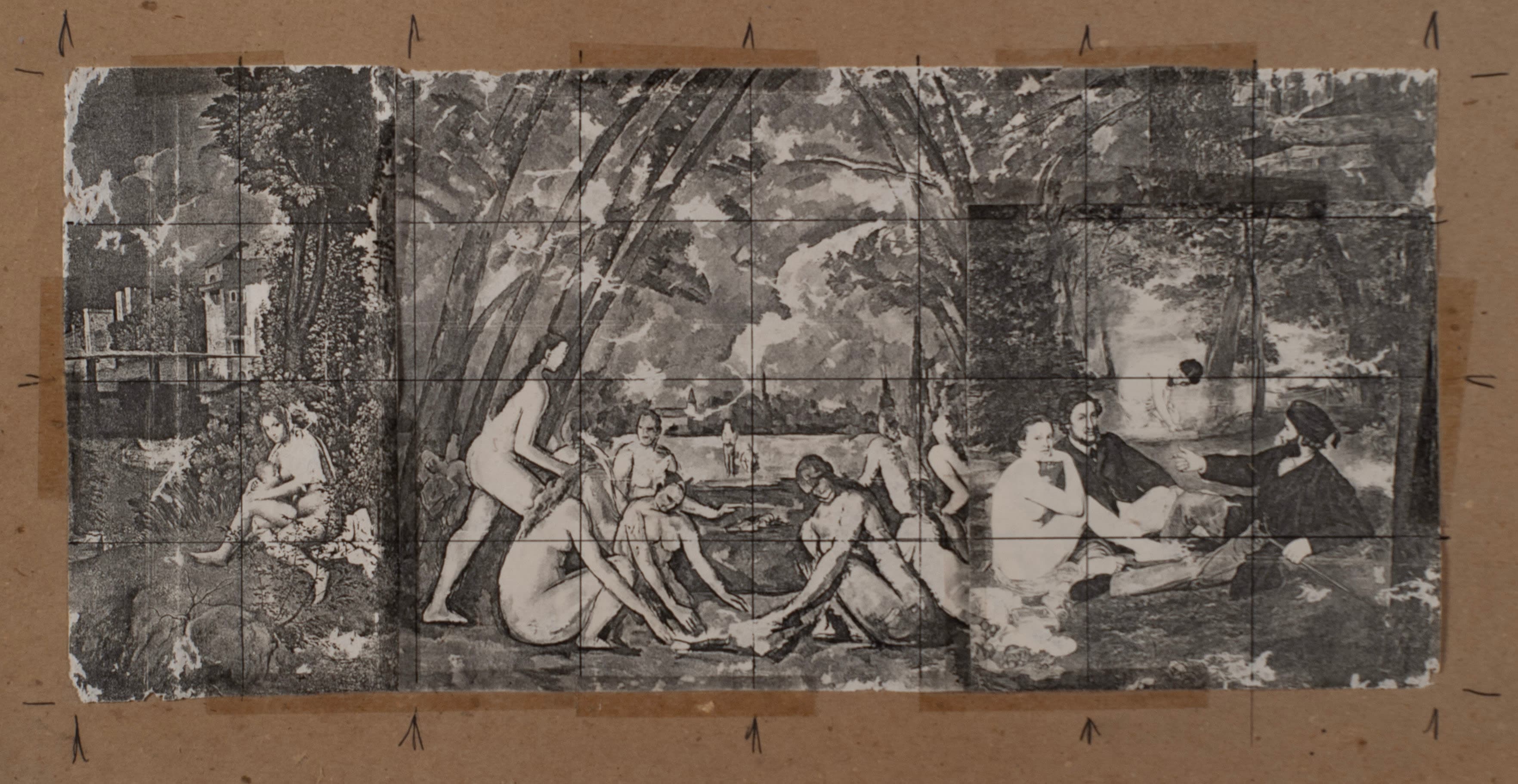 Study for Bathers, photocopies taped to masonite.