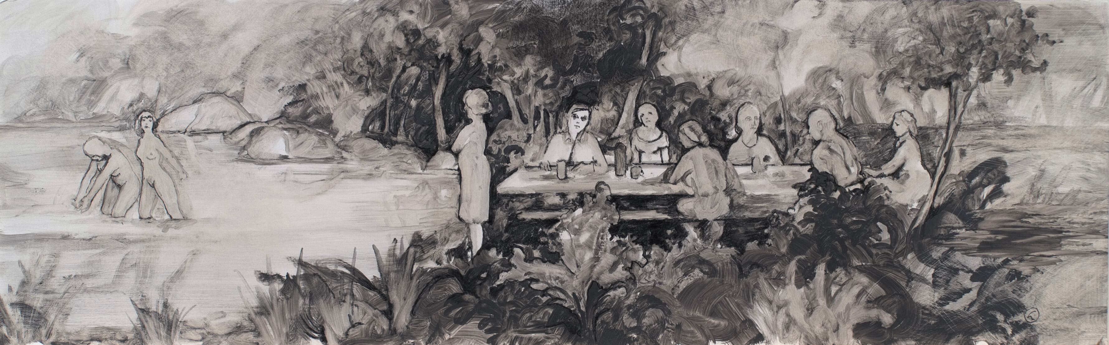 Art with the title "Picnic by the Pond I".