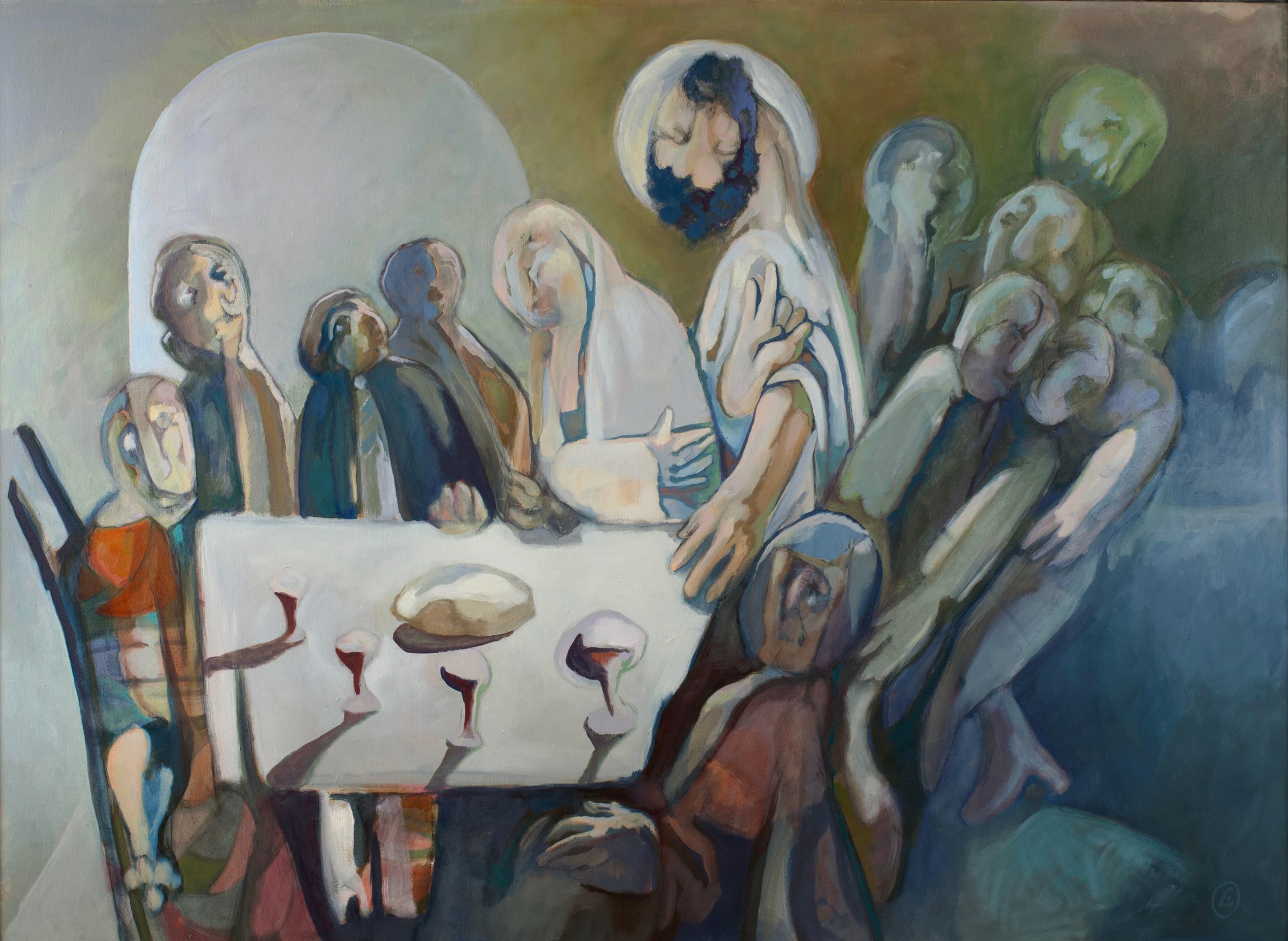 Art with the title "Last Supper, Upside Down Jesus".