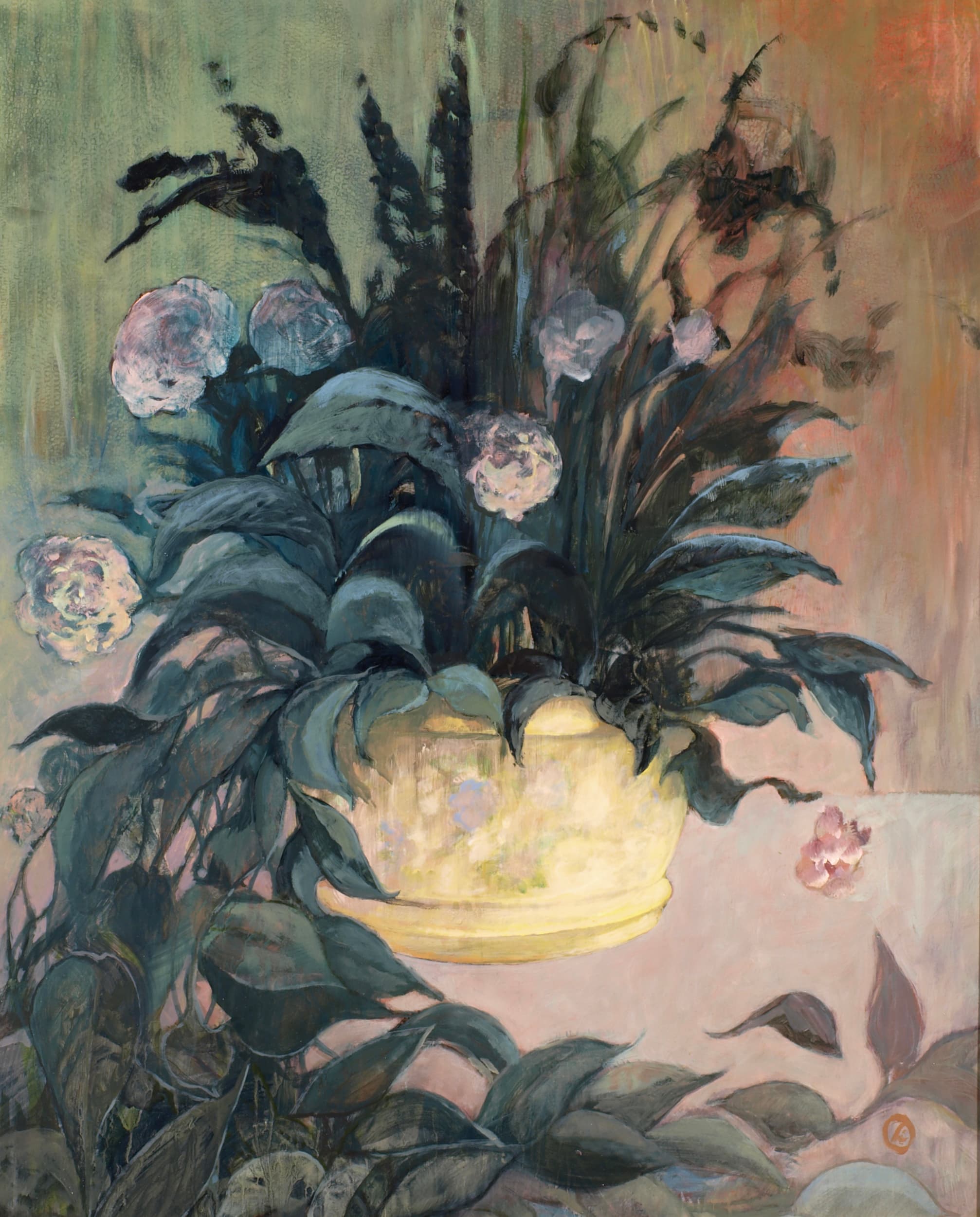 Art with the title "Beige Vase with Flowers".