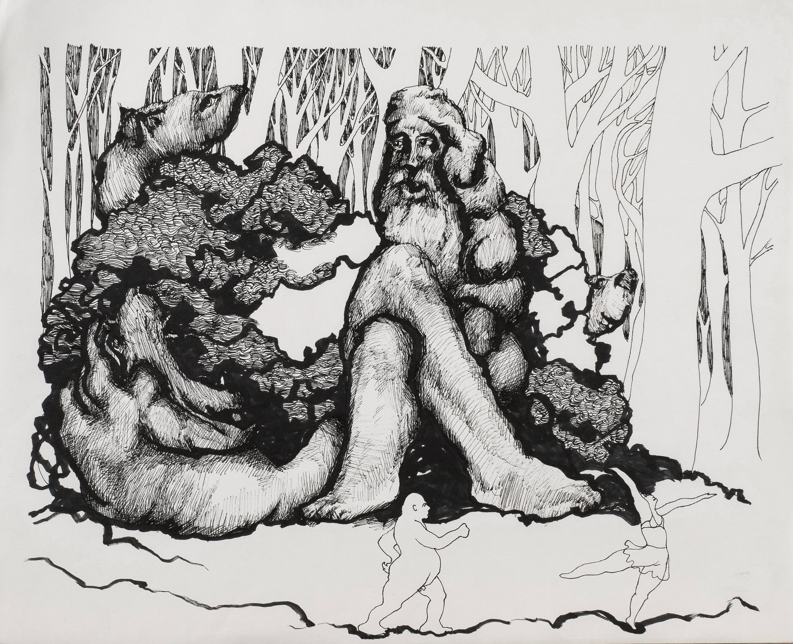 Art with the title "Old Man in a Strange Forest".