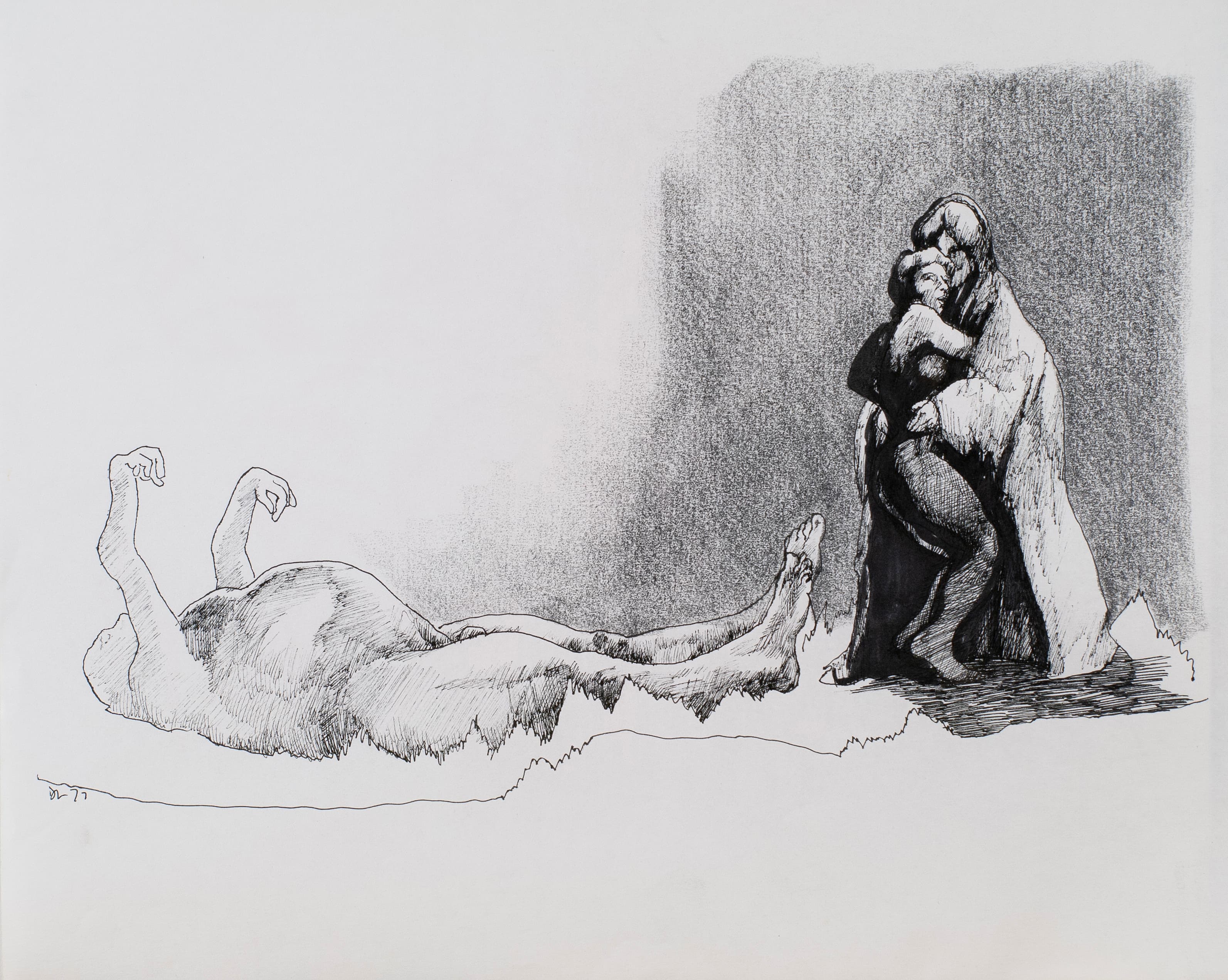 Art with the title "Prone Man and Couple".
