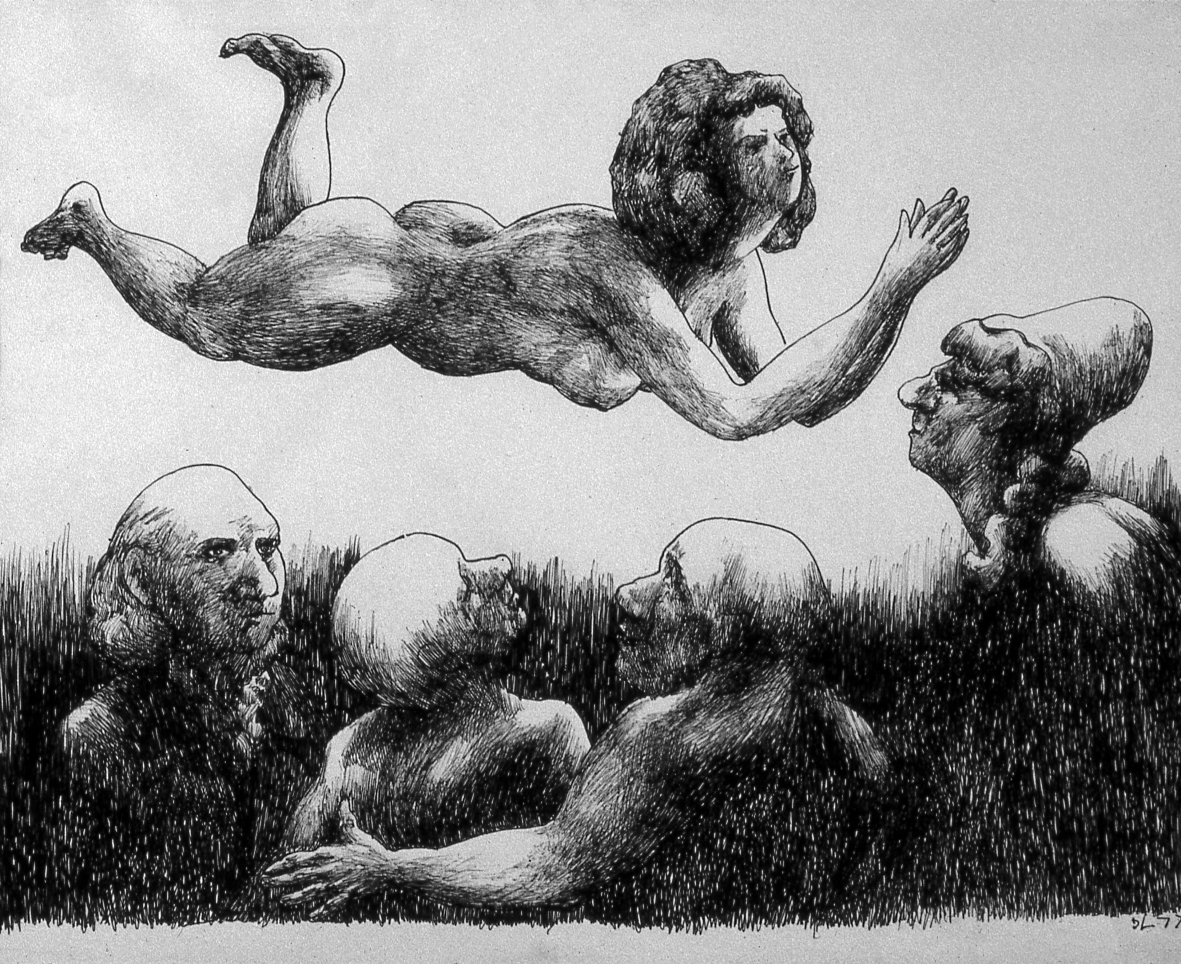 Art with the title "Nude Floating over Group".