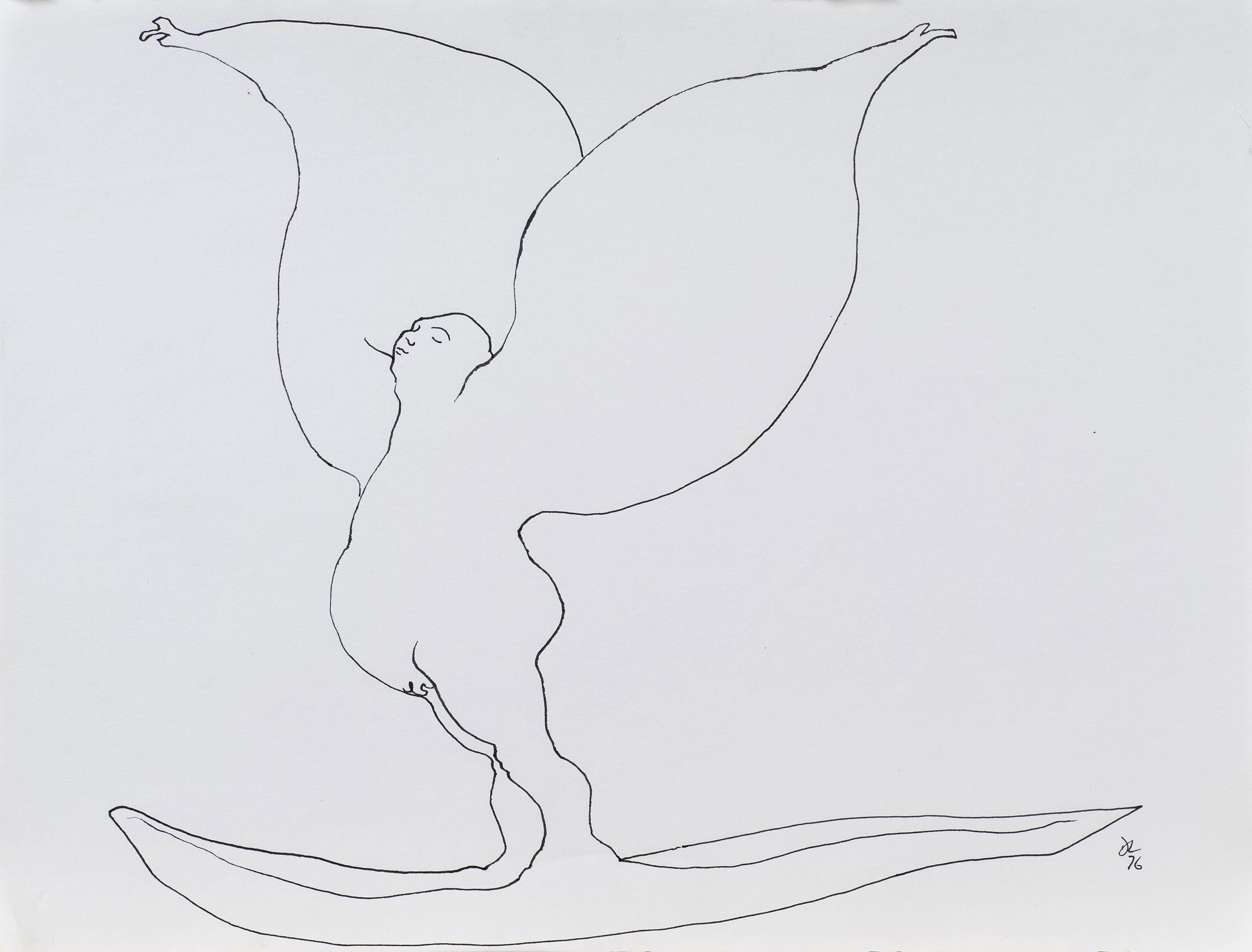 Art with the title "Figure with Wings and Skis".