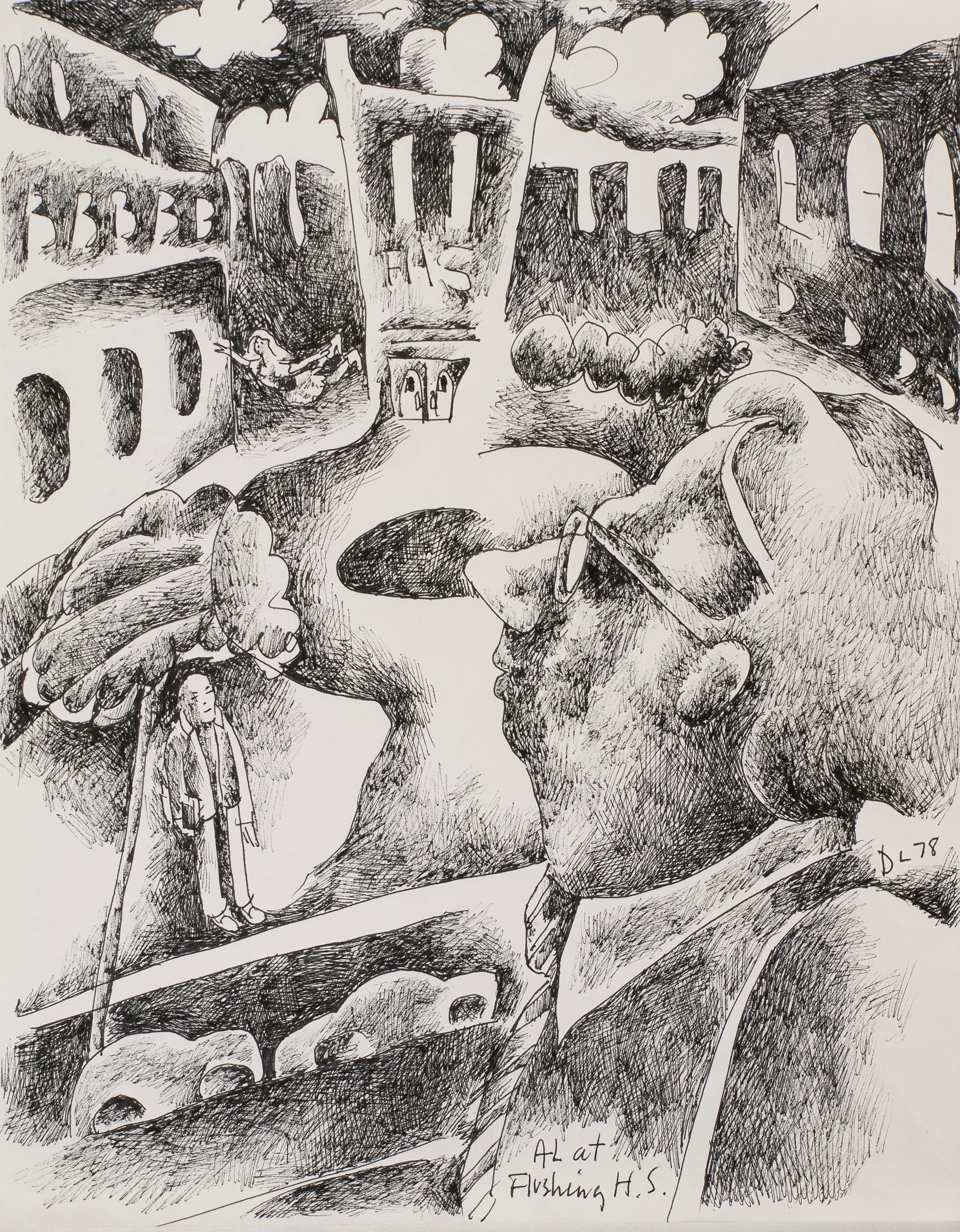 Art with the title "Al Gelb at Flushing High School".