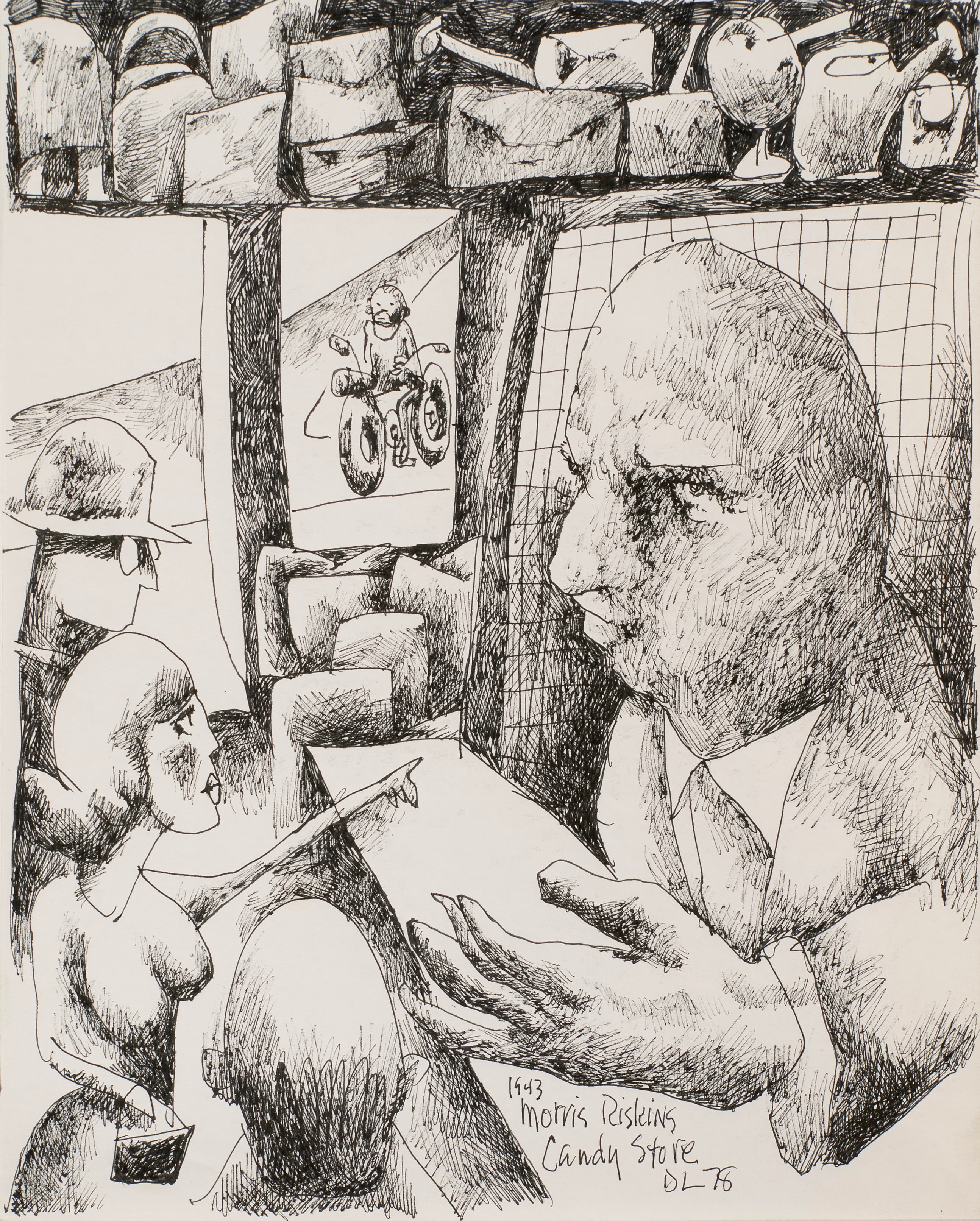 Art with the title "Morris Riskin's Candy Store".