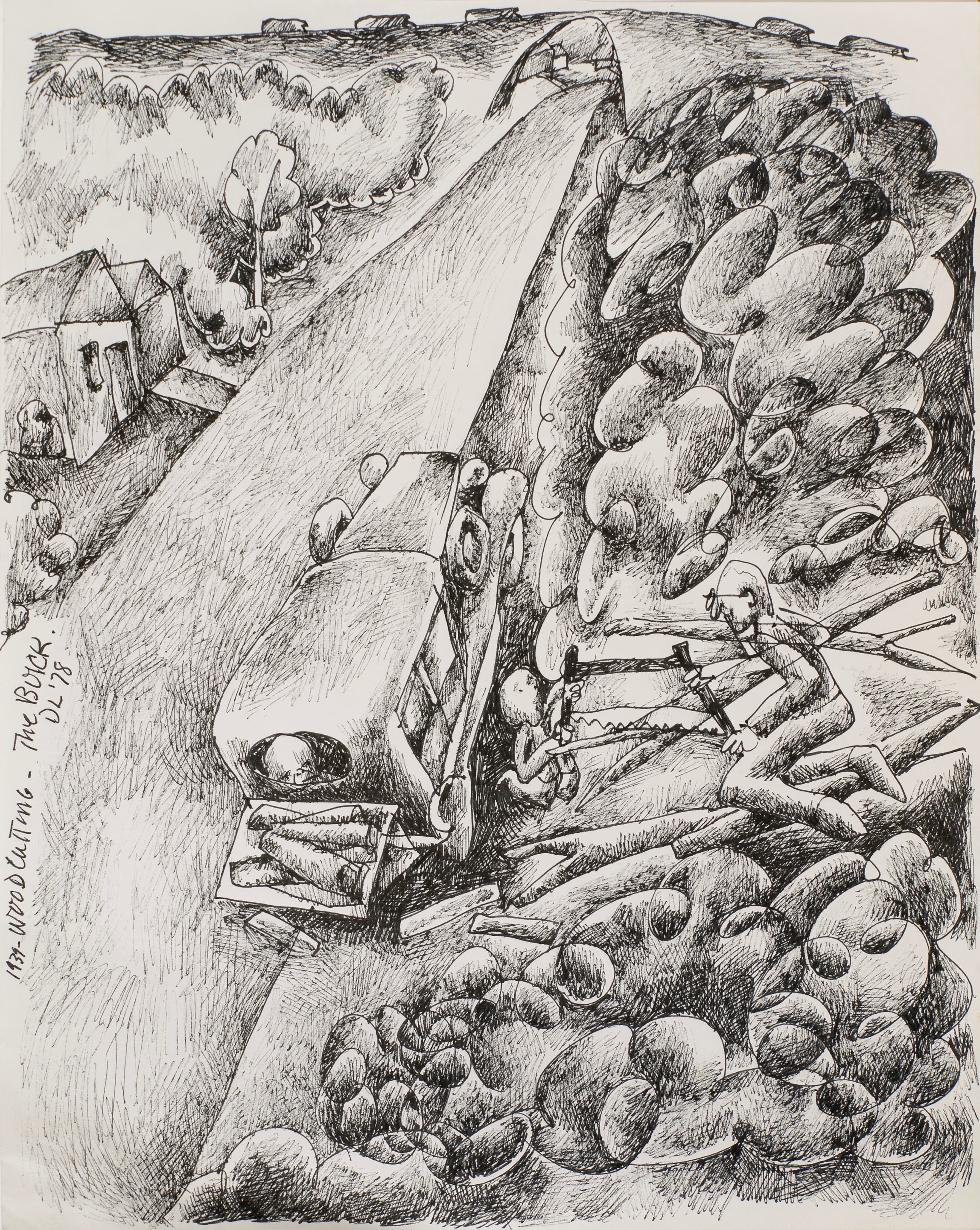 Art with the title "1939 Woodcutting - The Buick".