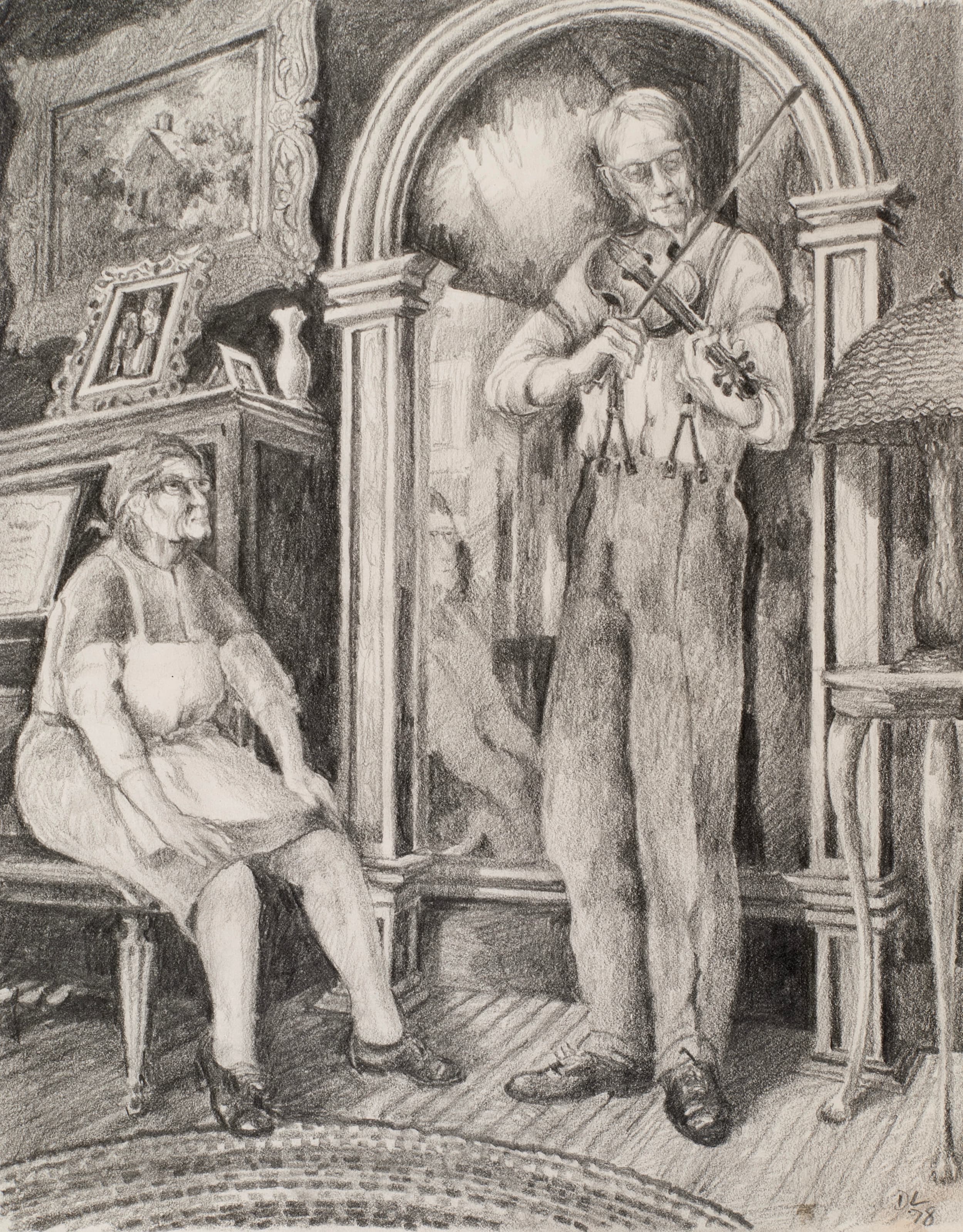 Art with the title "Study for Evening Song (Grandma and Grandpa Friberg)".