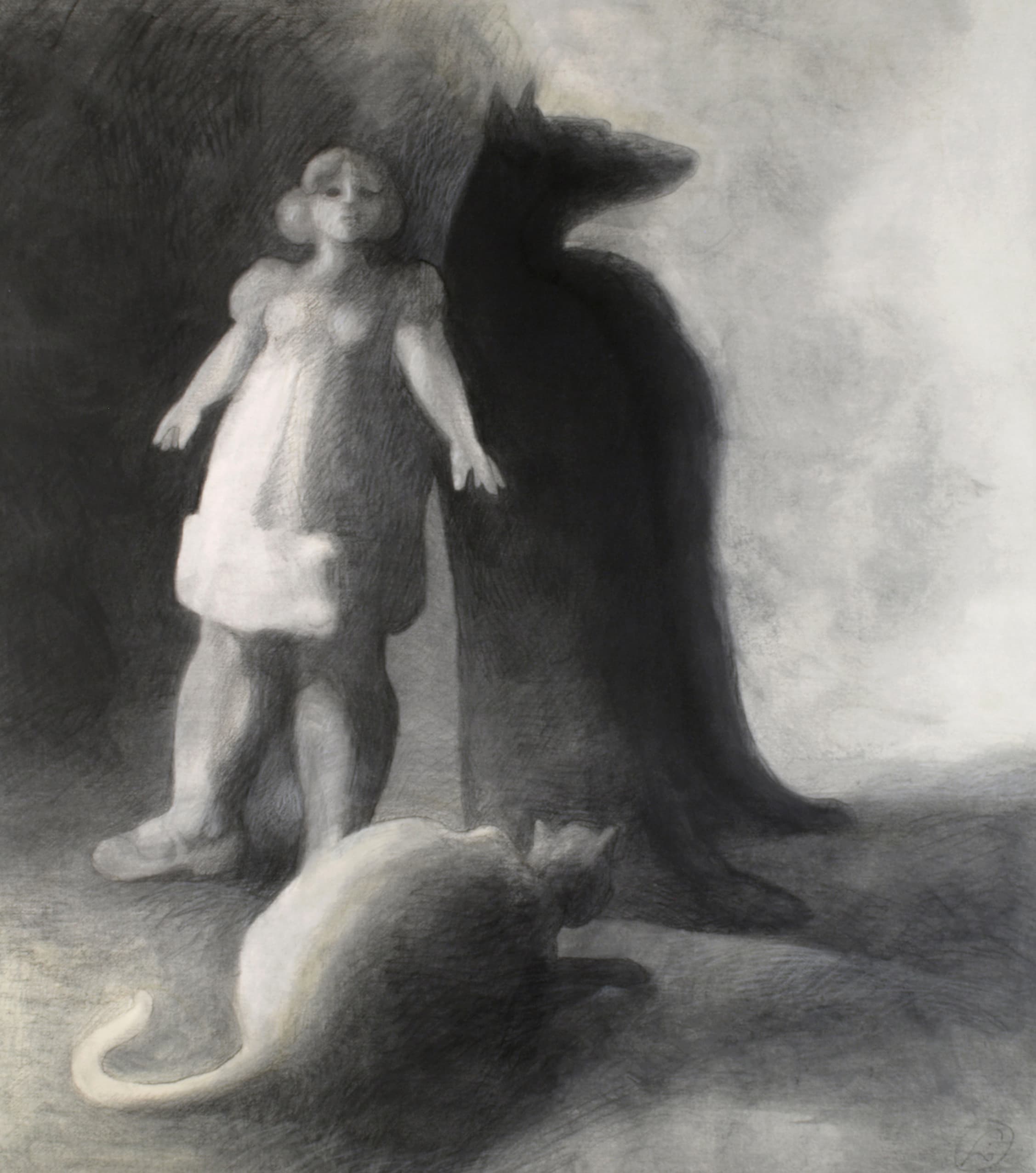 Art with the title "Girl, Cat and Wolf".