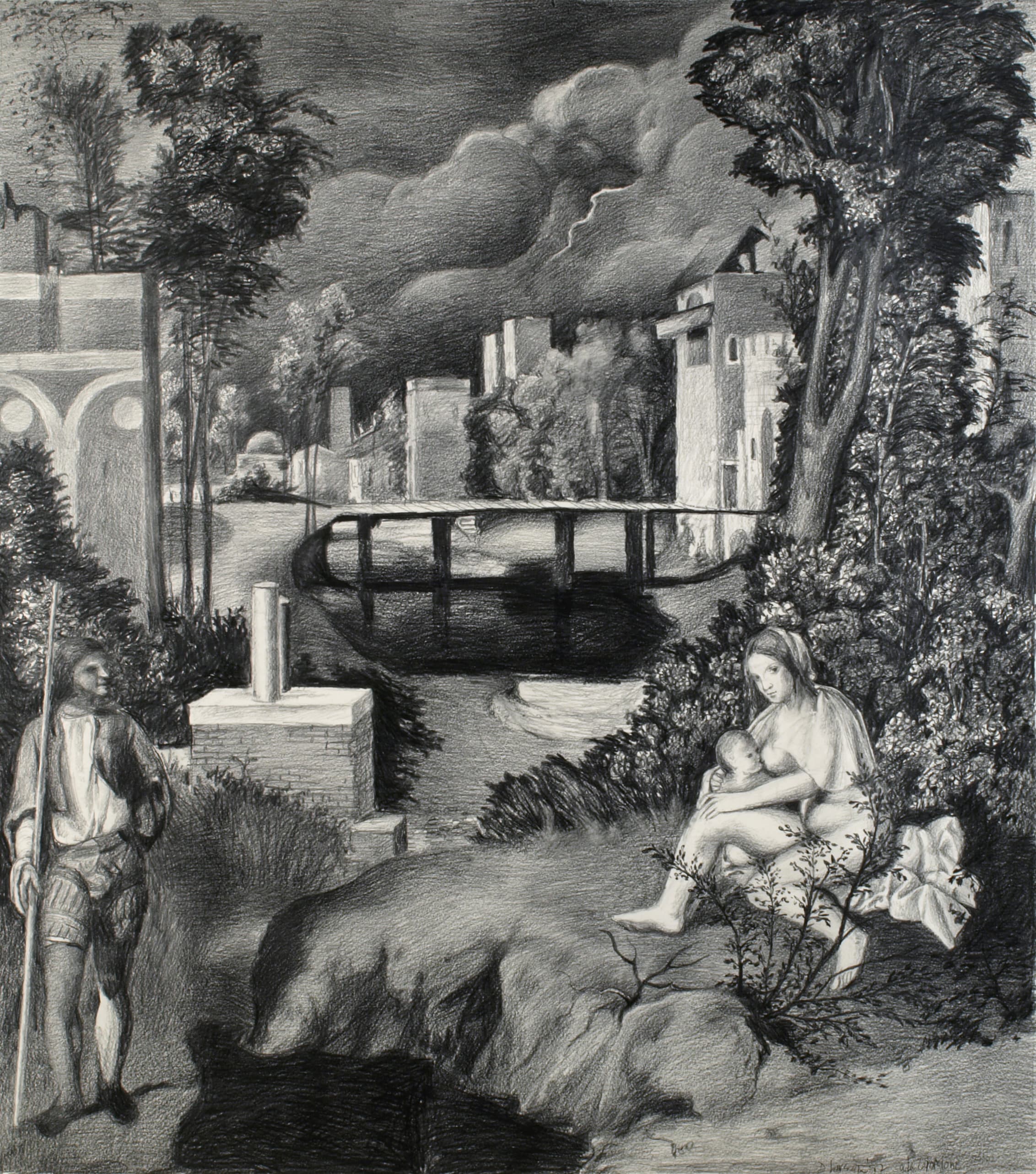 Art with the title "After Giorgione's Tempest".