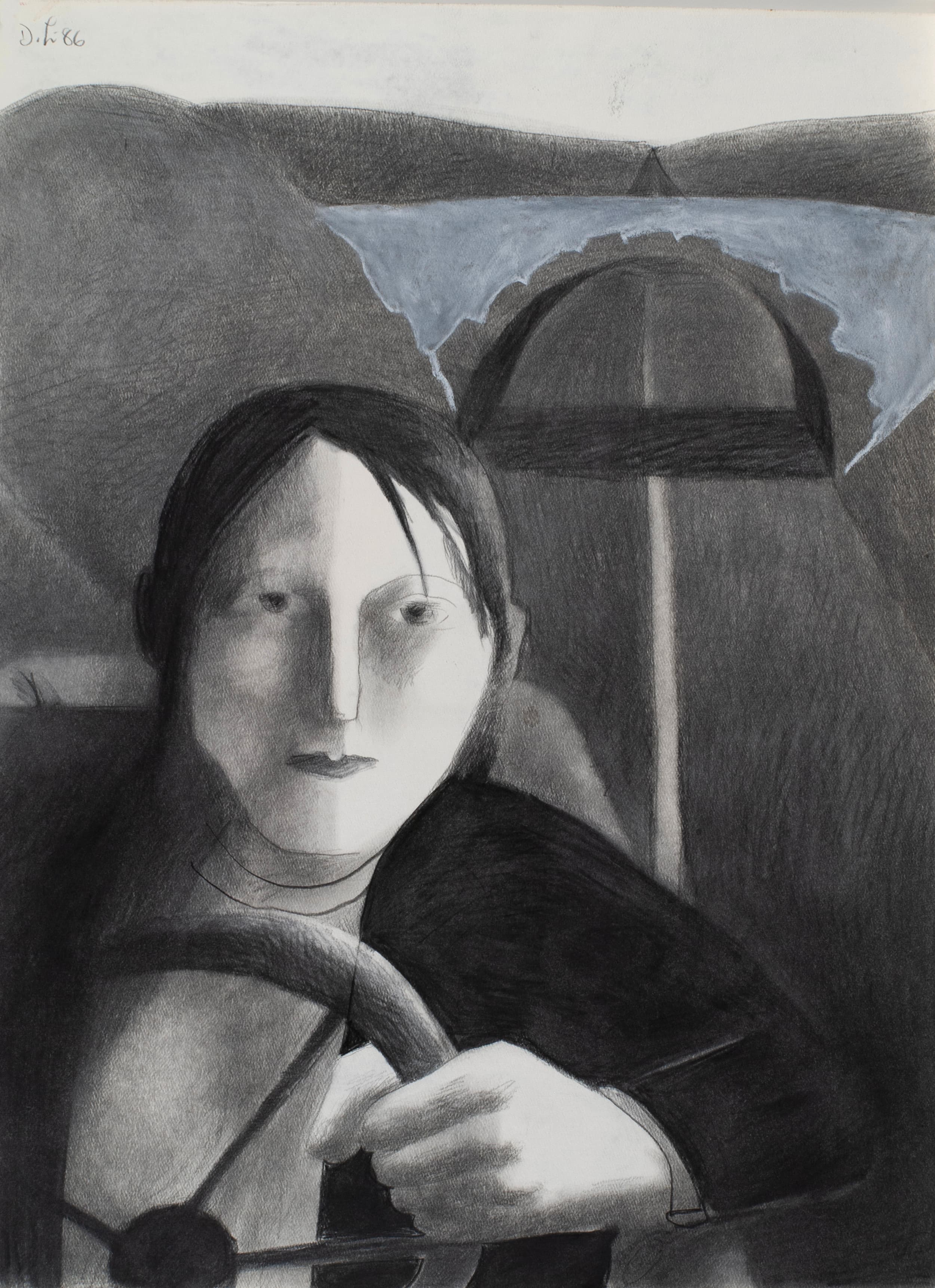 Art with the title "Lady Driving Car".