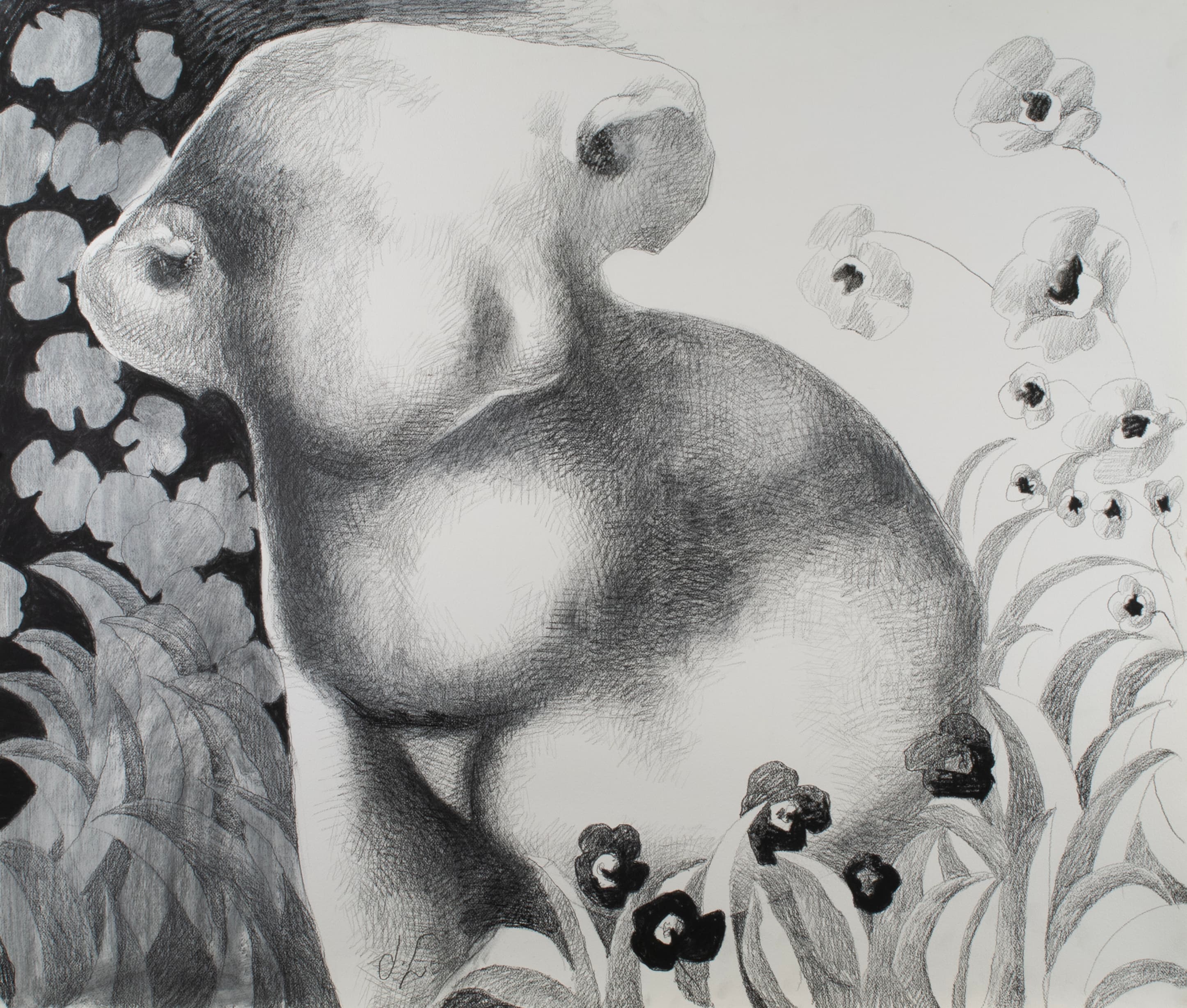 Art with the title "Surreal Figure with Flowers".