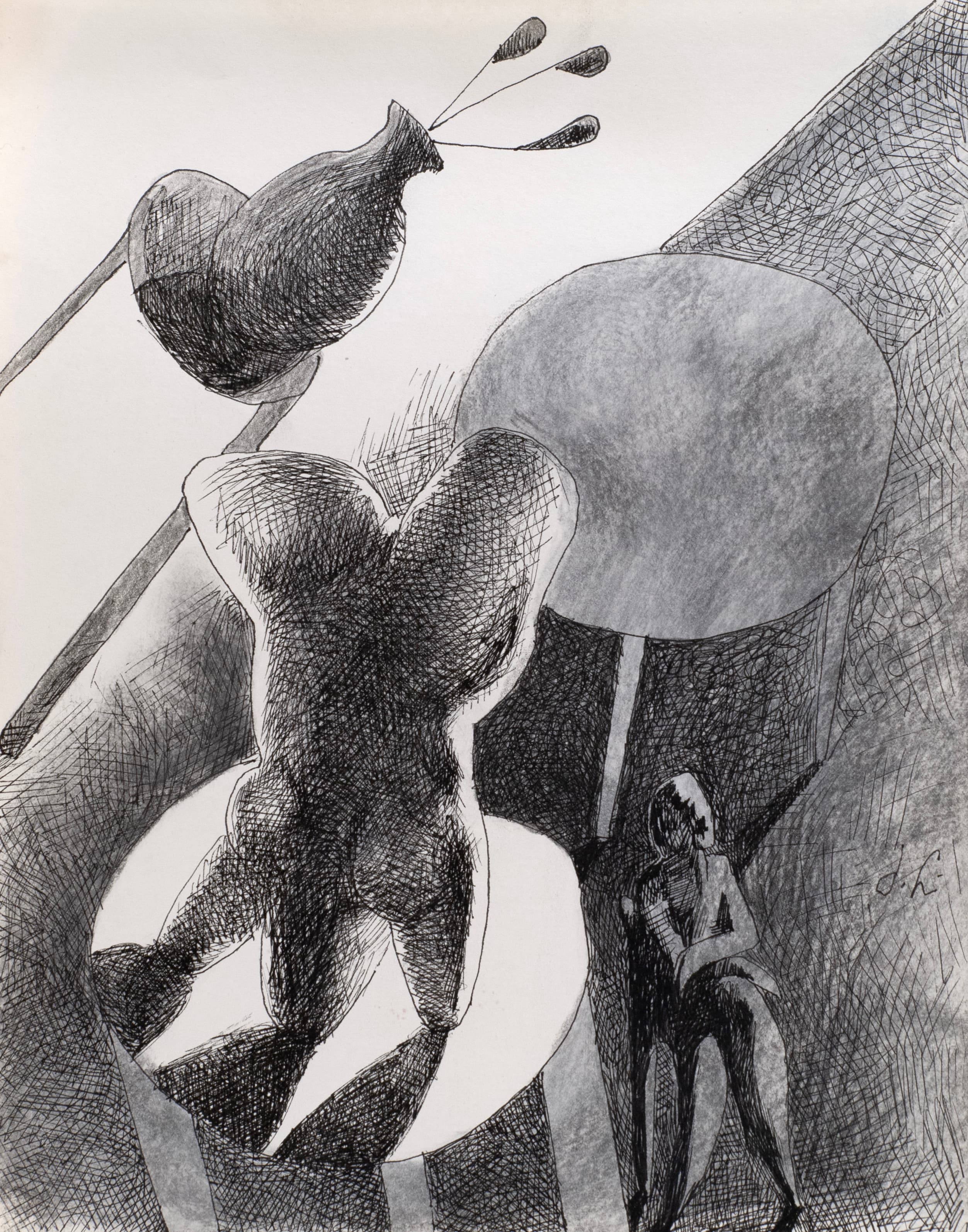 Art with the title "Vase, Torso and Seated Man".