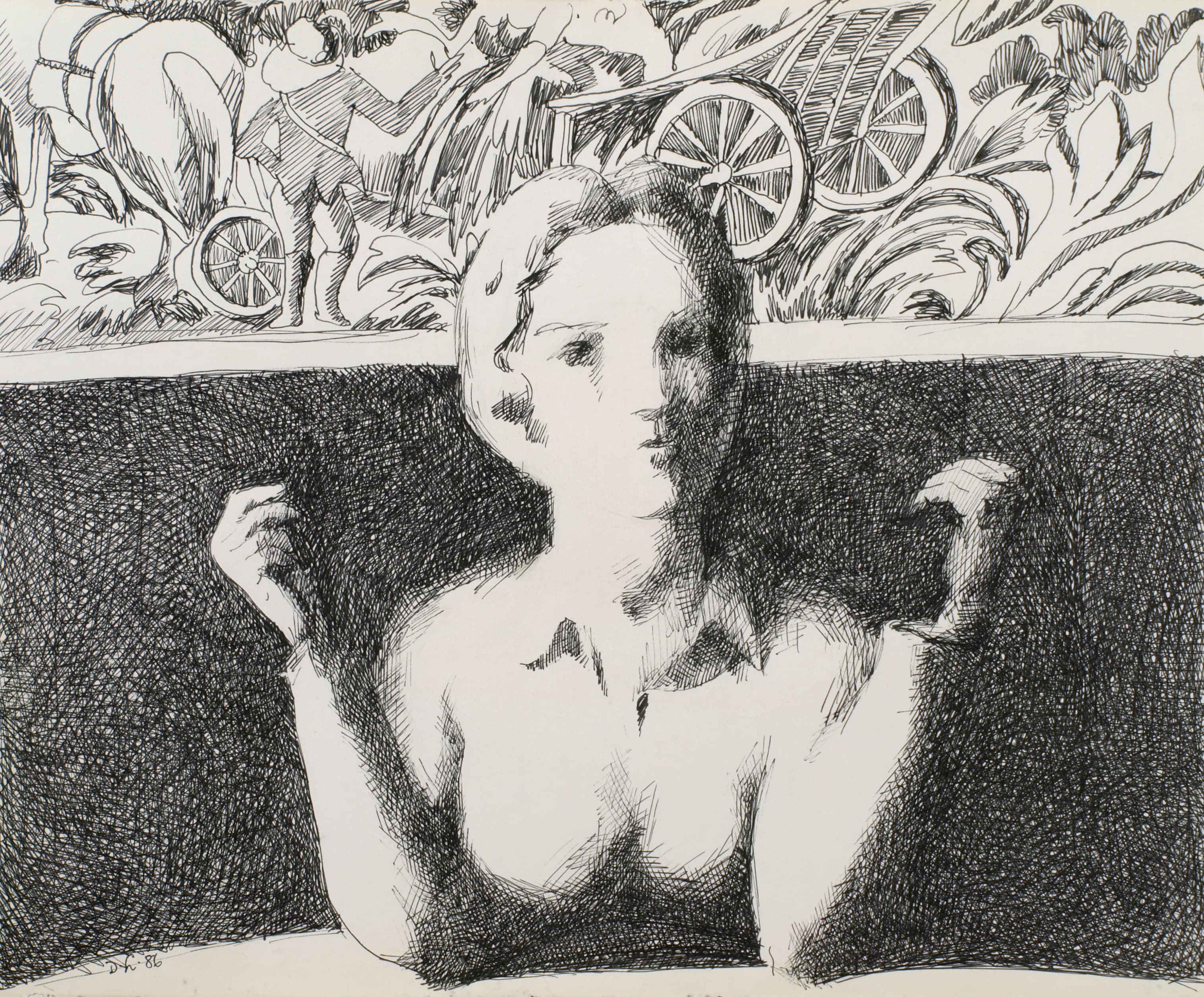 Art with the title "Seated Woman with Mural Behind".