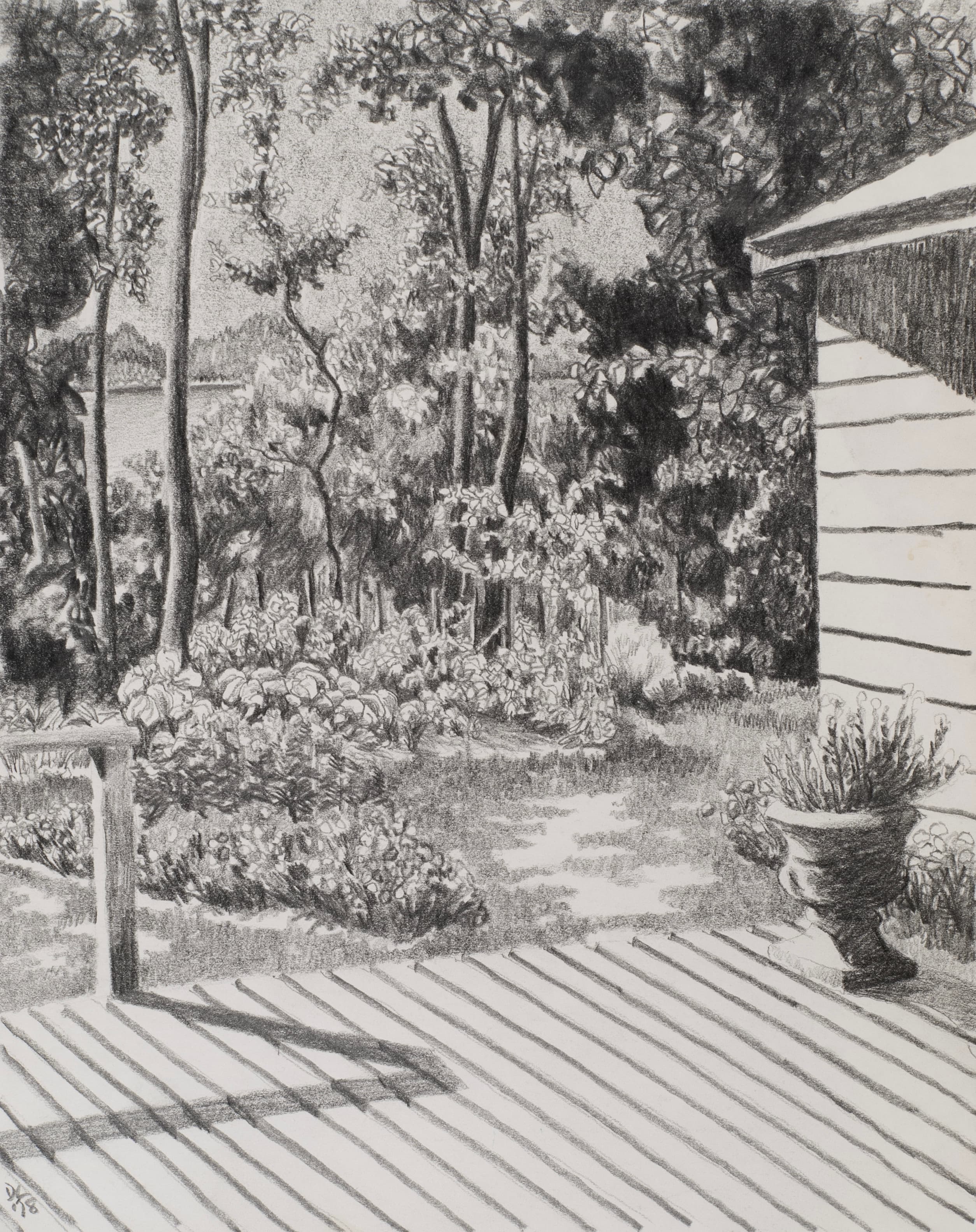 Art with the title "Back Deck with Garden and Trees Beyond".