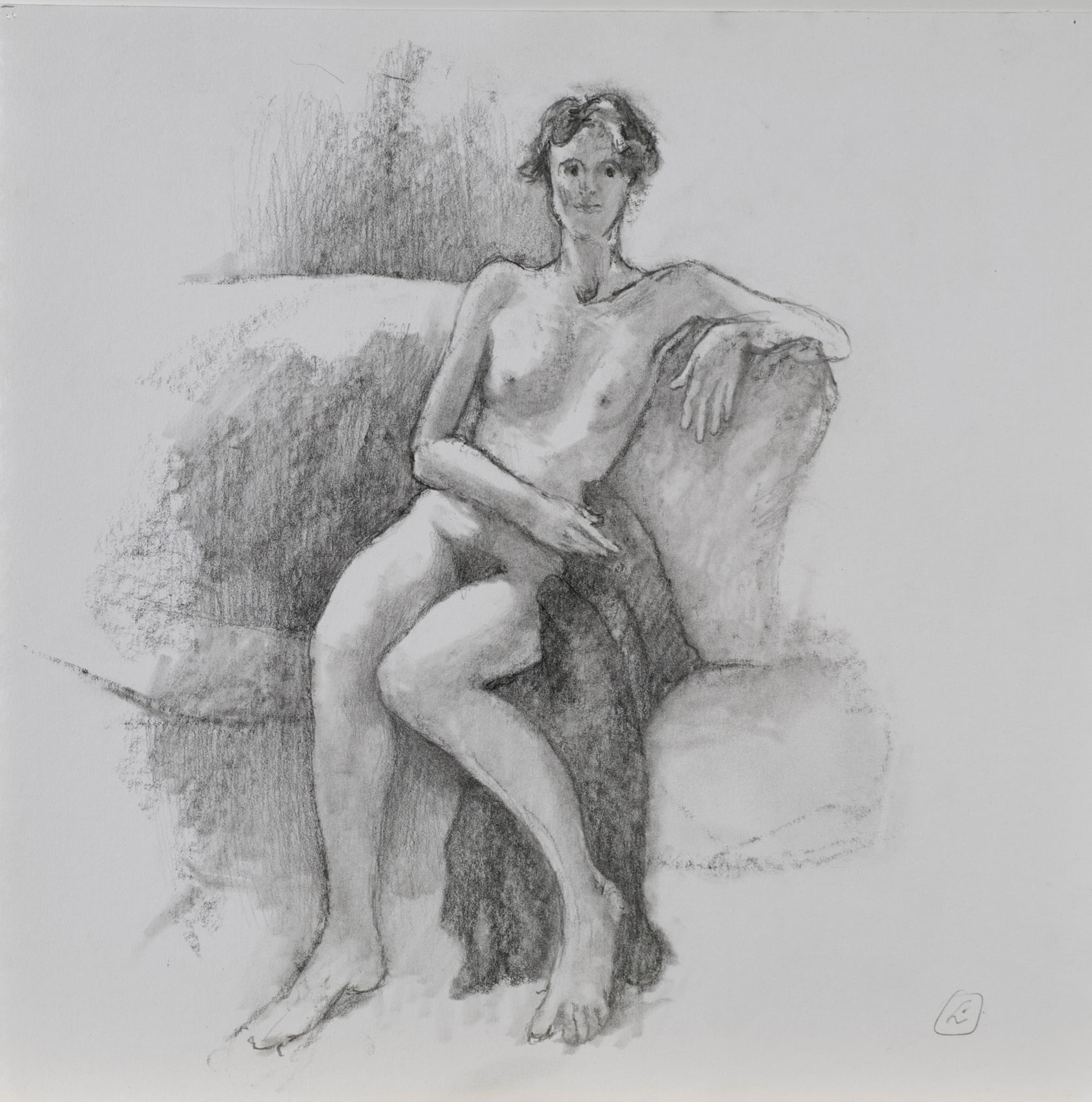 Art with the title "Woman Seated on Couch".