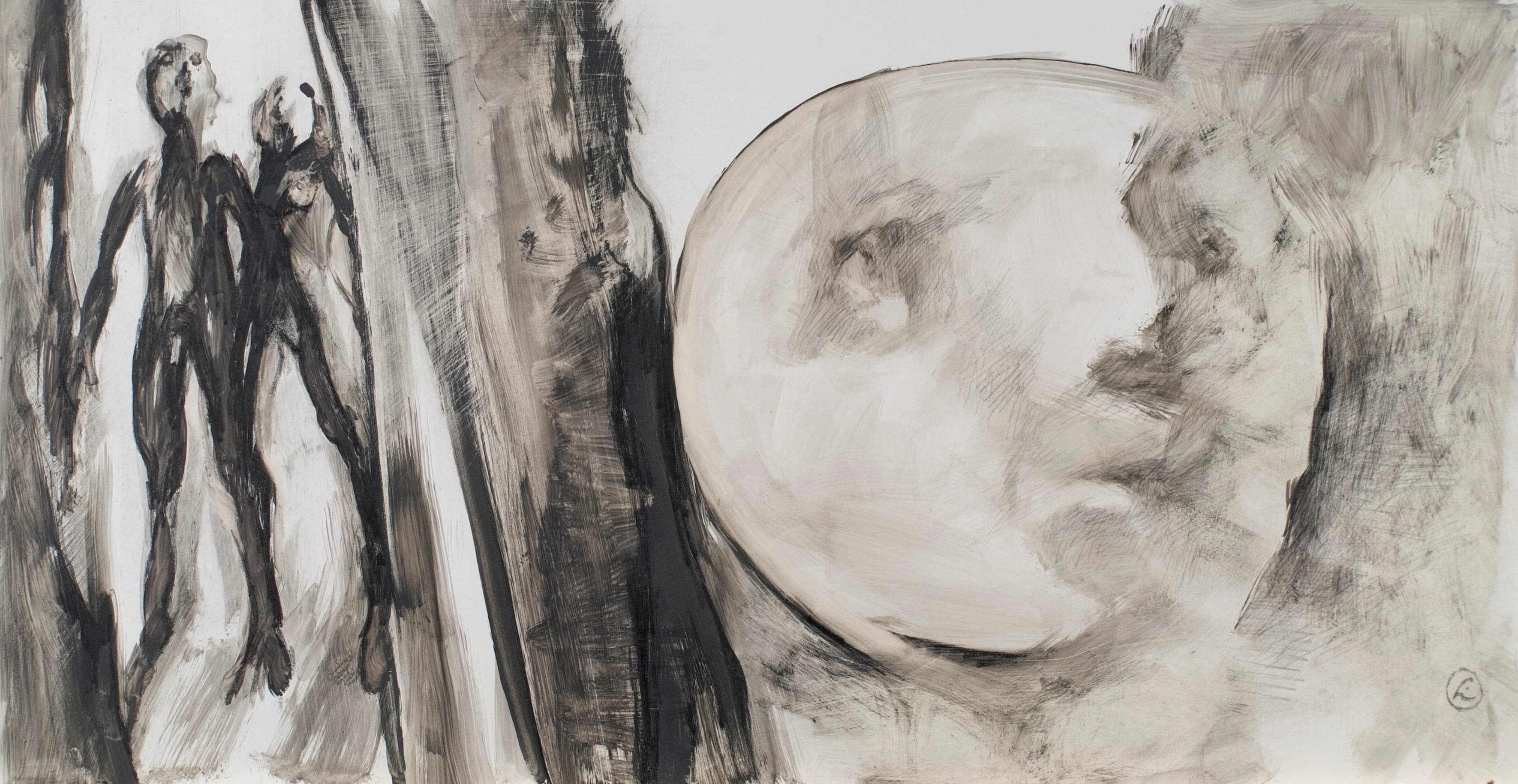 Art with the title "Naked Couple and Large Round Head".