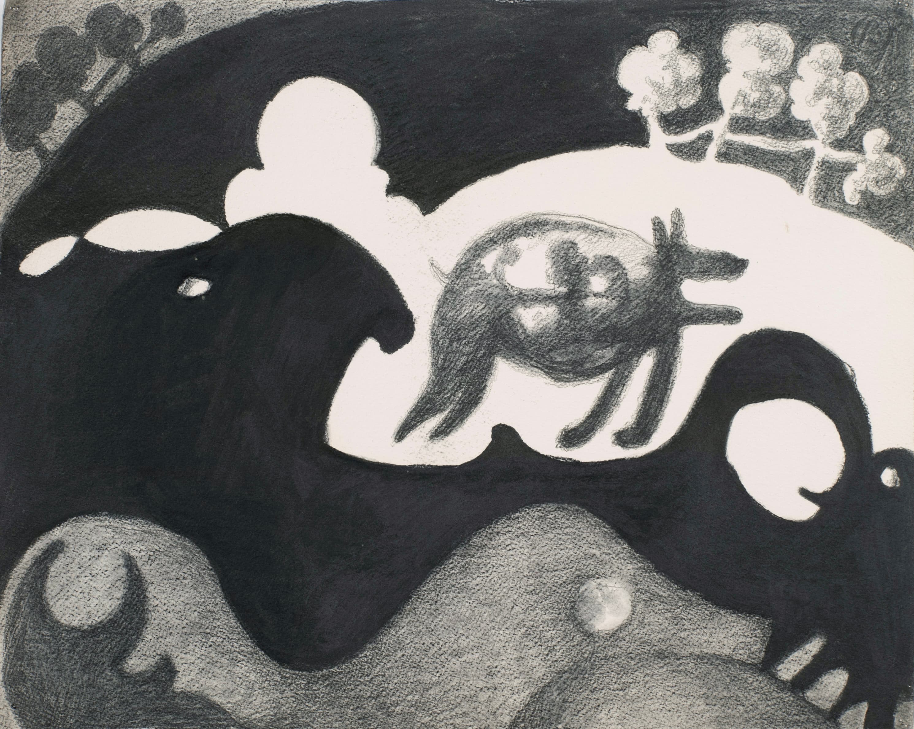 Art with the title "Floating Dog in Landscape I".