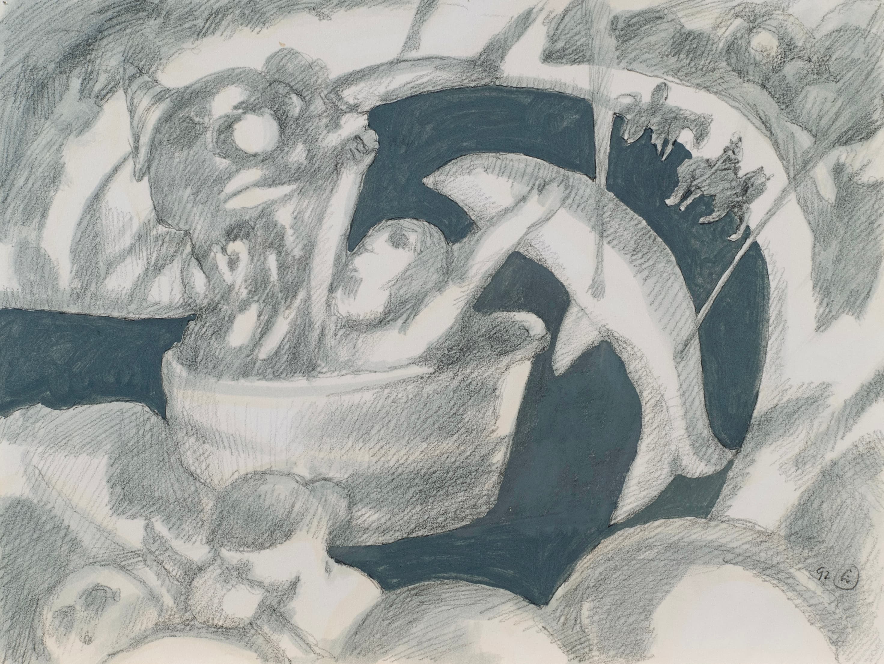 Art with the title "Study 2 for Boy and Clown in Barrel".