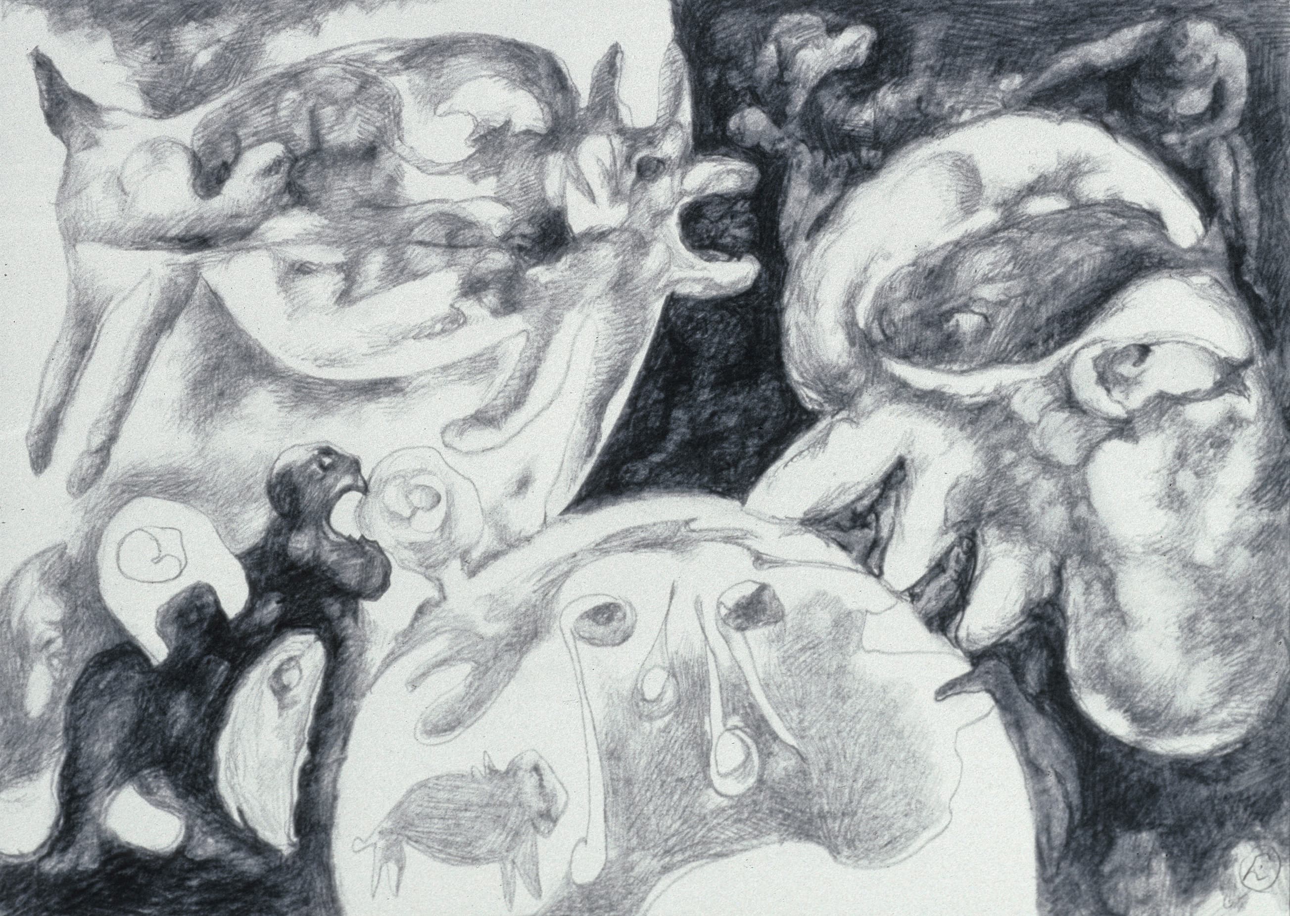 Art with the title "Flying Dog and Other Figures".