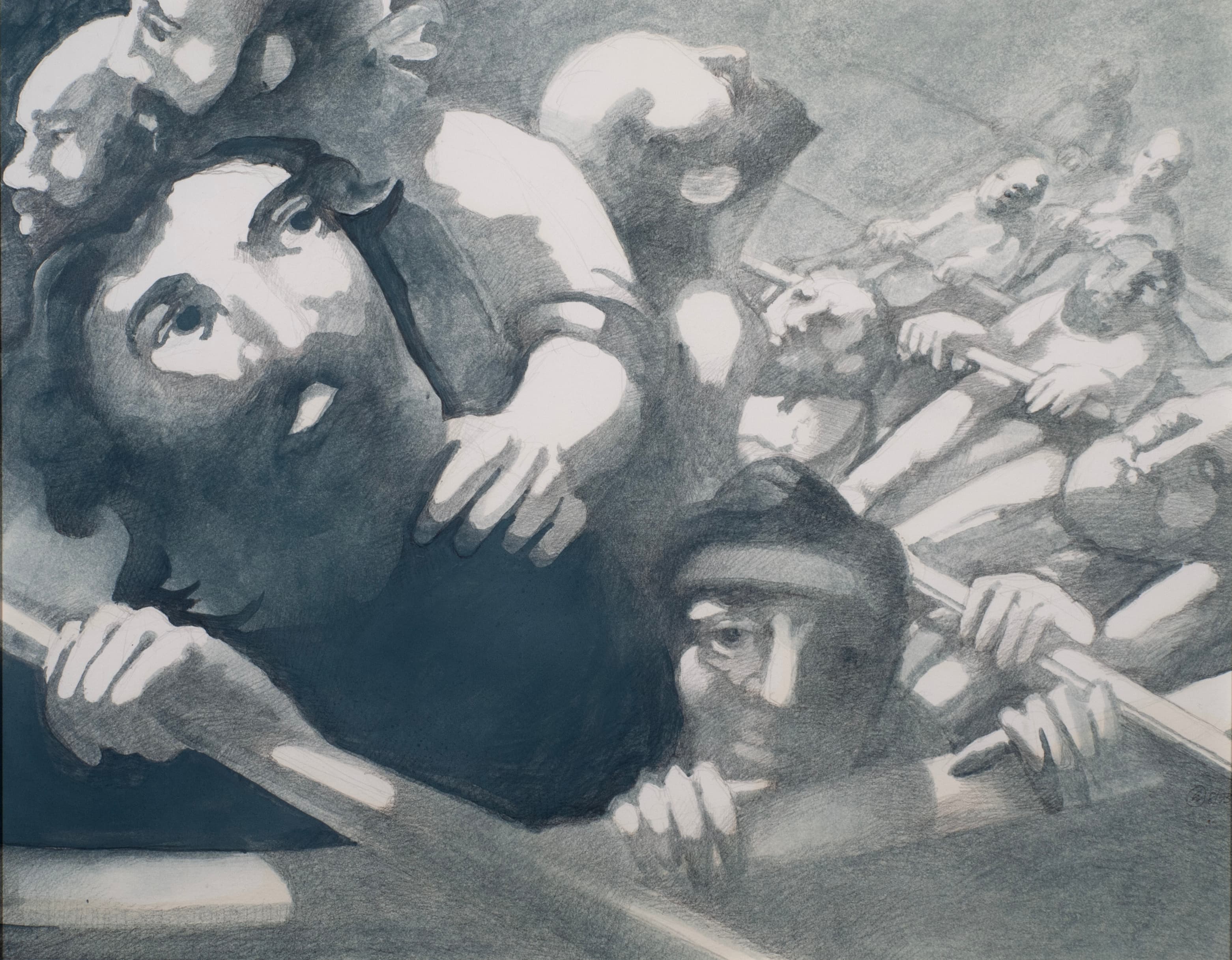 Art with the title "The Rowers - pencil".