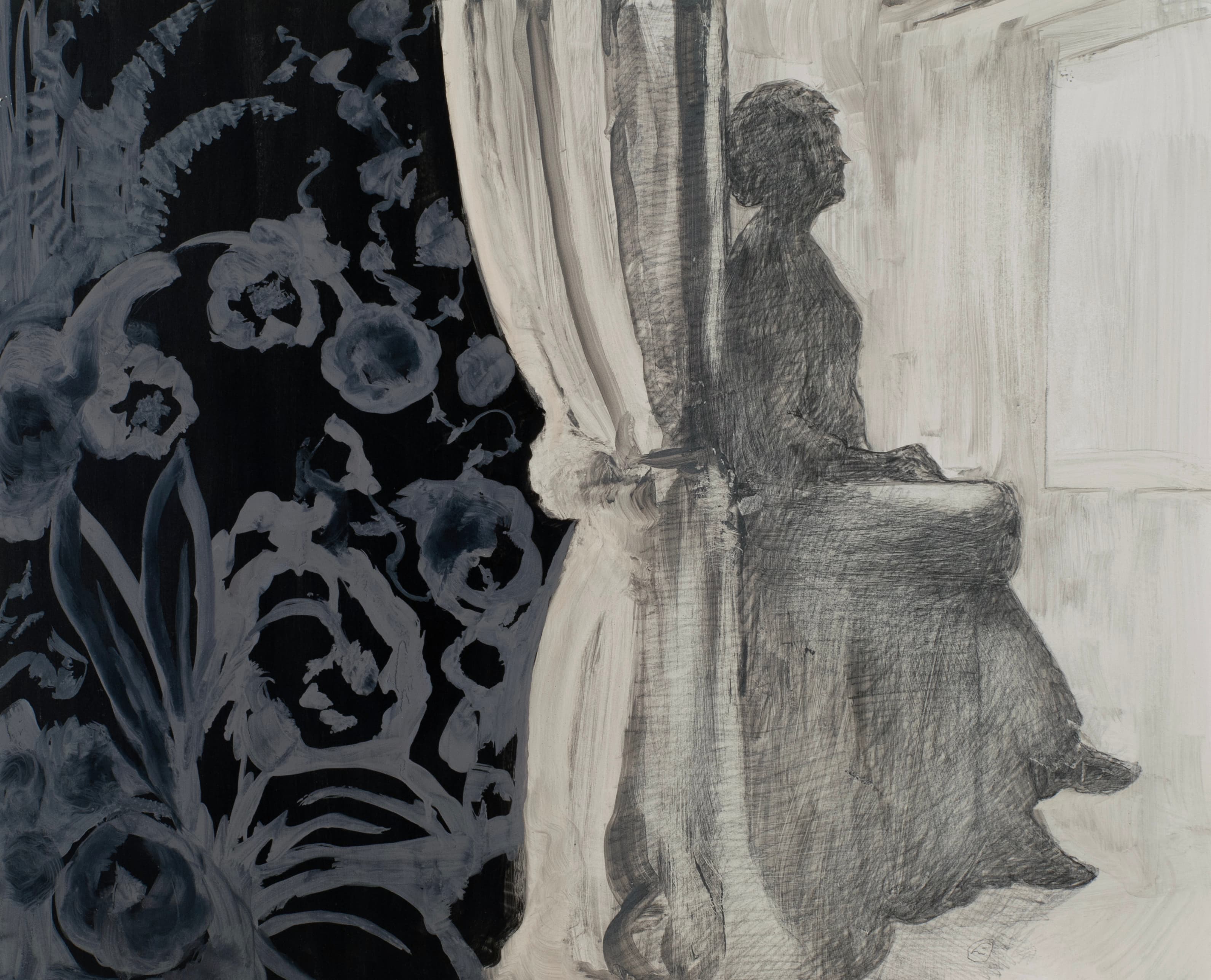 Art with the title "Seated Woman with Dark Background Left".