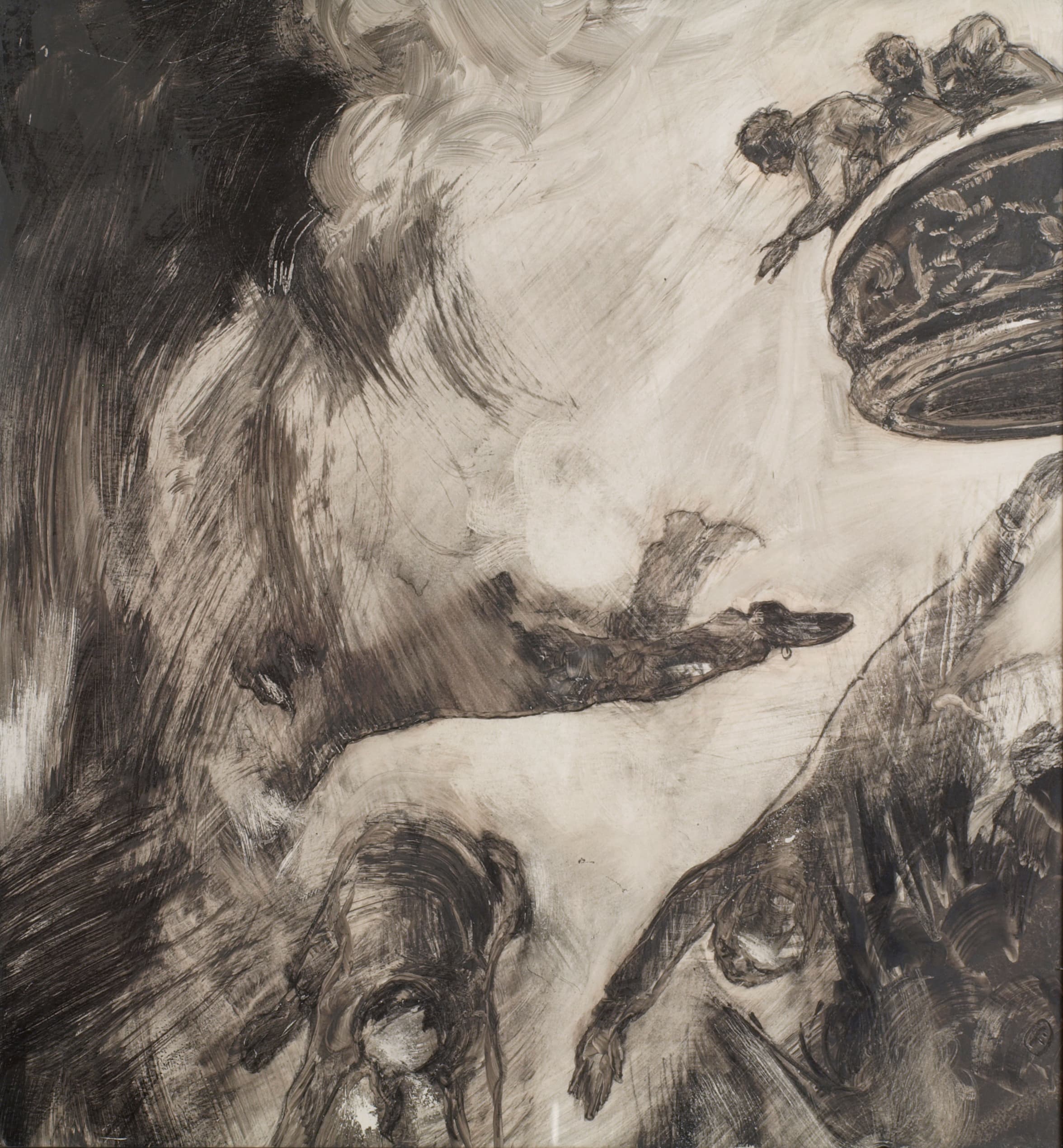 Art with the title "Men Falling from Balcony".