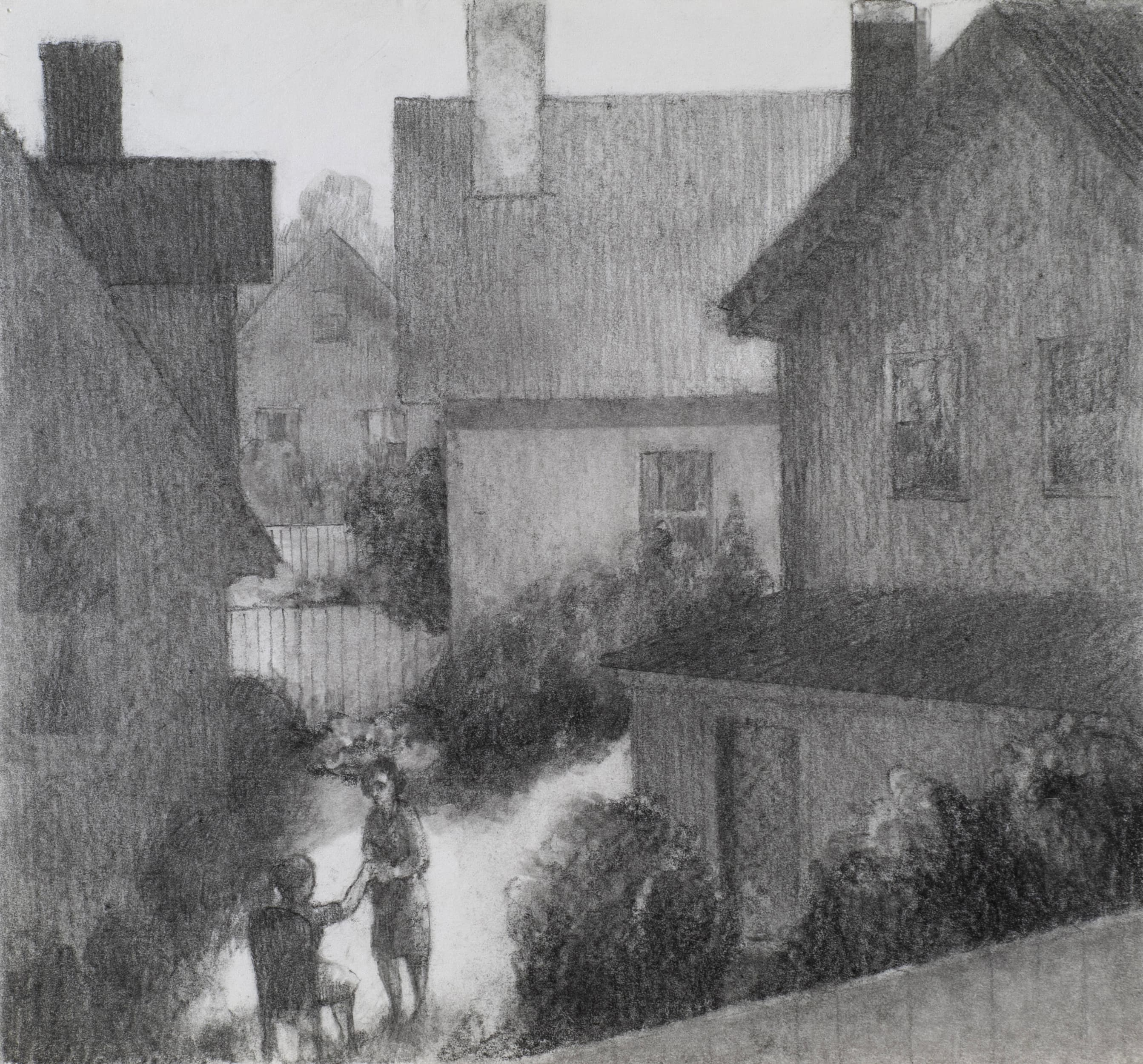 Art with the title "Neighborhood Backyard Study with Two Women".