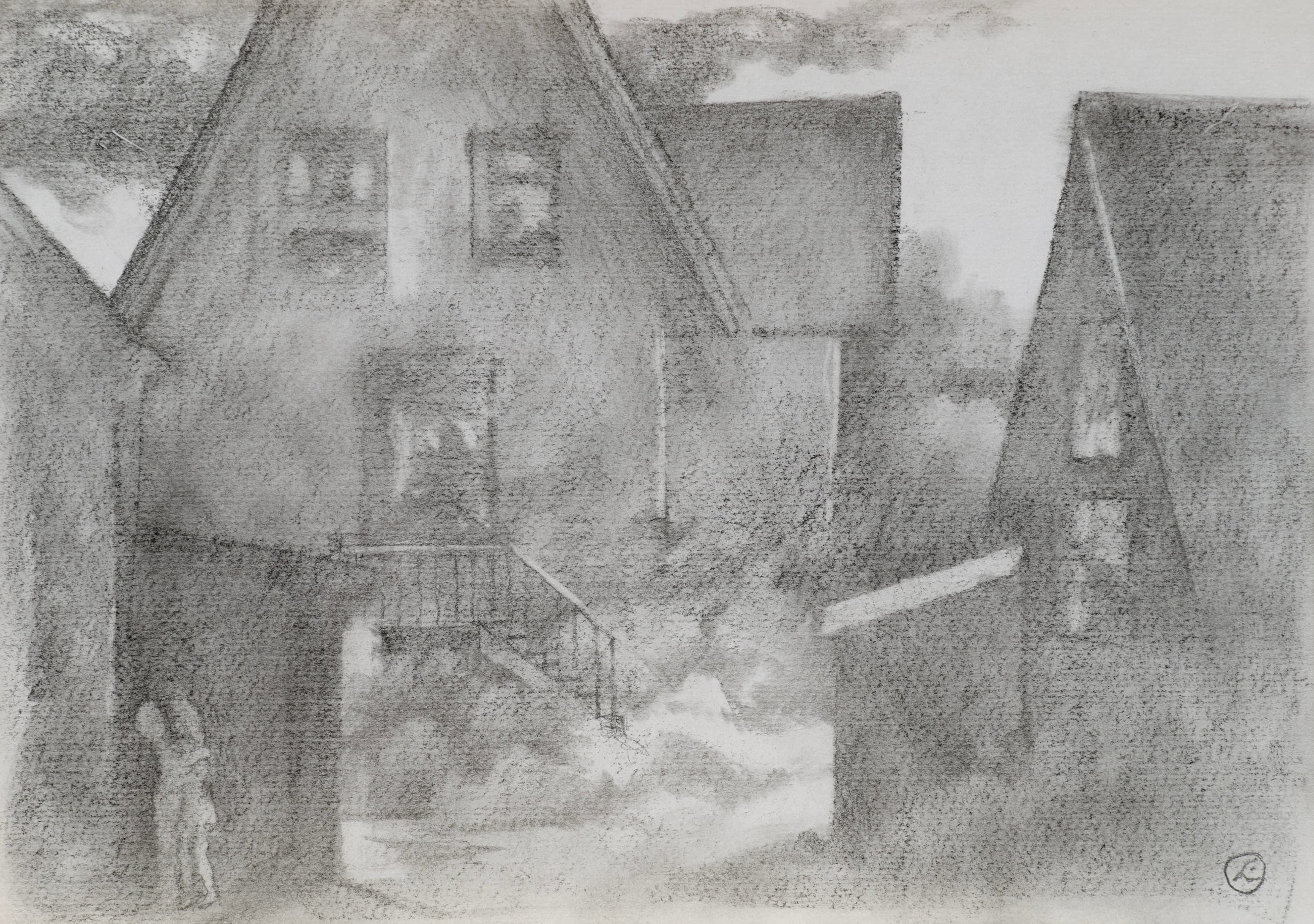 Art with the title "Backyard with Couple Embracing".