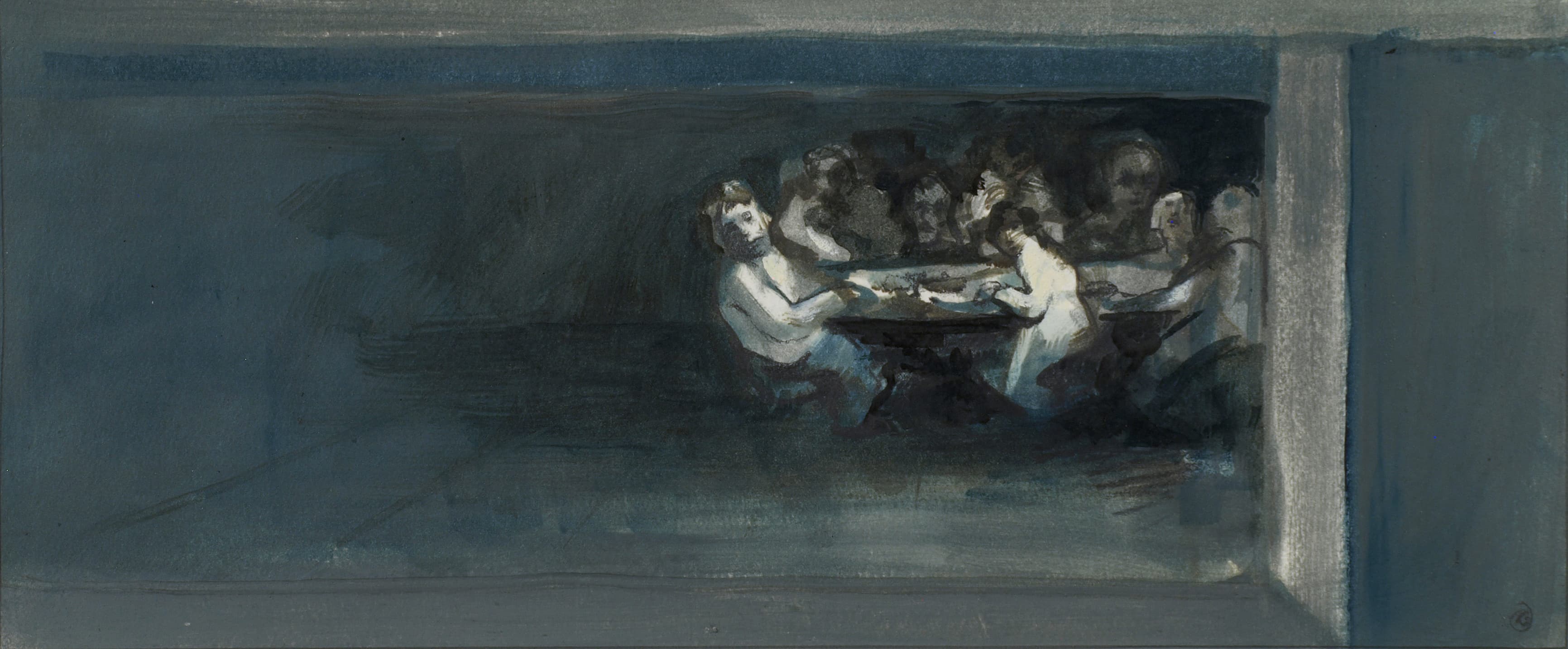 Art with the title "Last Supper Table in Dark Space".