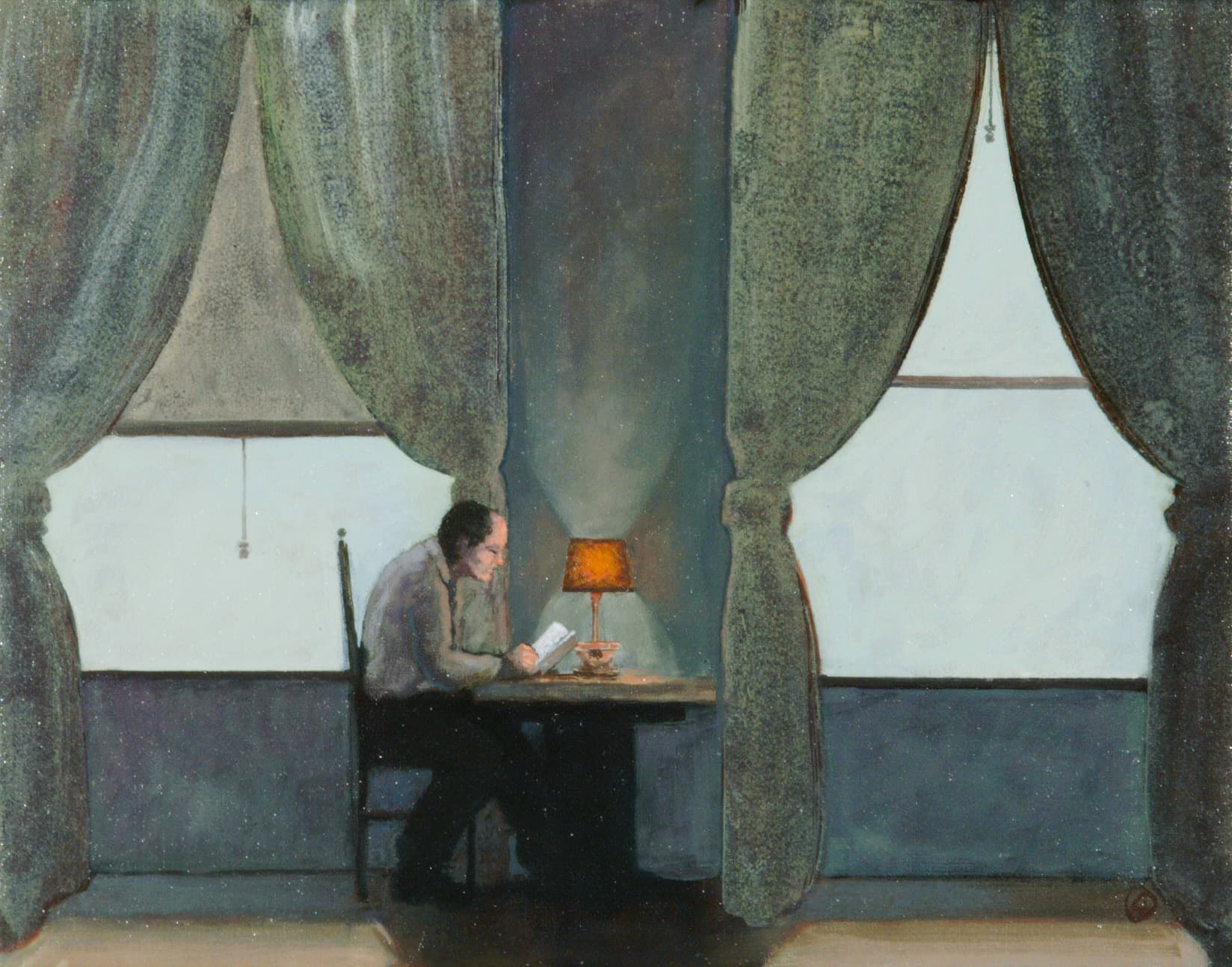 Art with the title "Man Reading Between Windows".