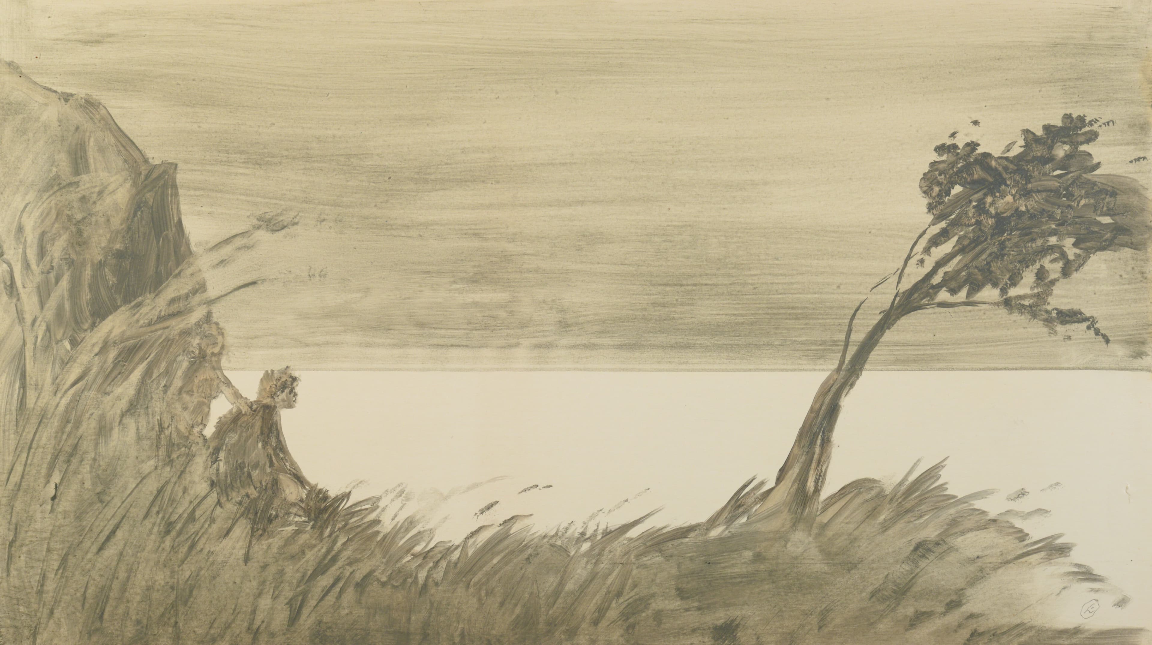 Art with the title "Couple Left, Bent Tree Right".