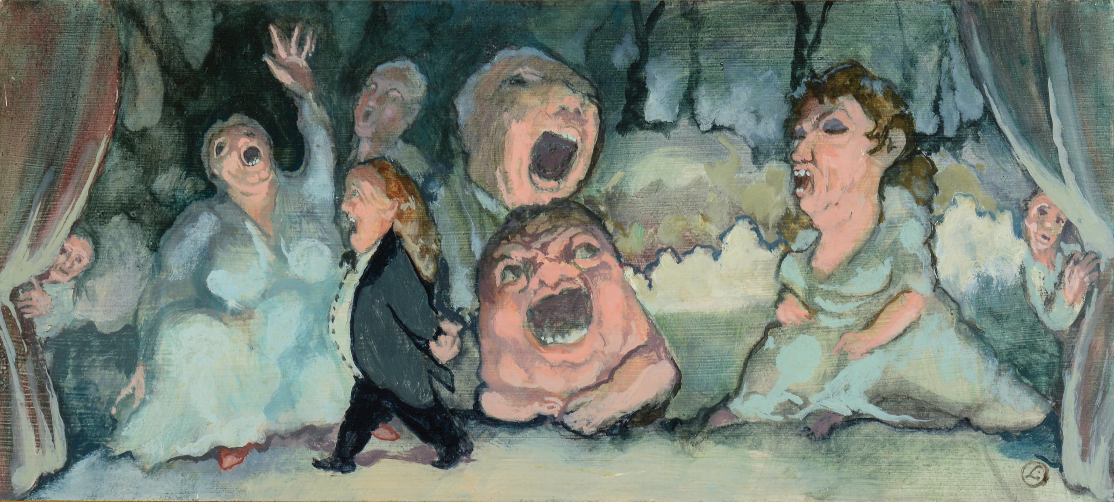 Art with the title "Theatrical Figures on Stage".