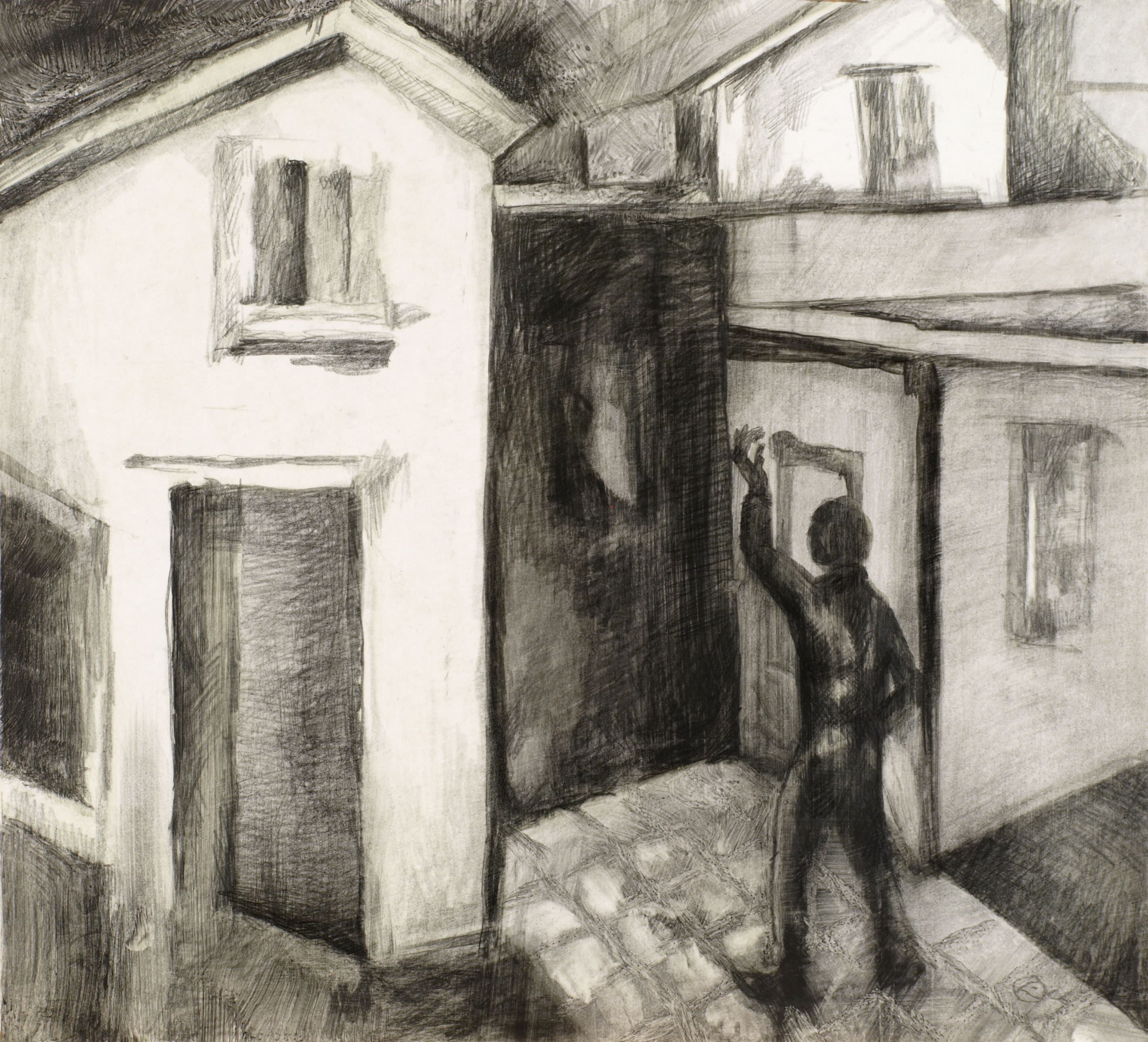 Art with the title "Study II for Two Houses, Man Waiving".